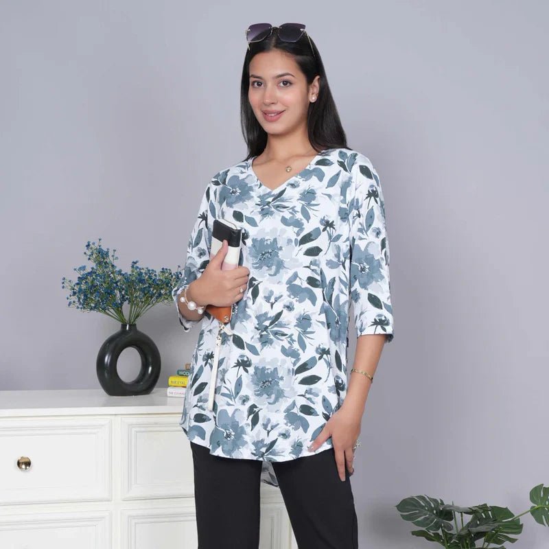 Rayon printed sweet heart neck top - Mlada