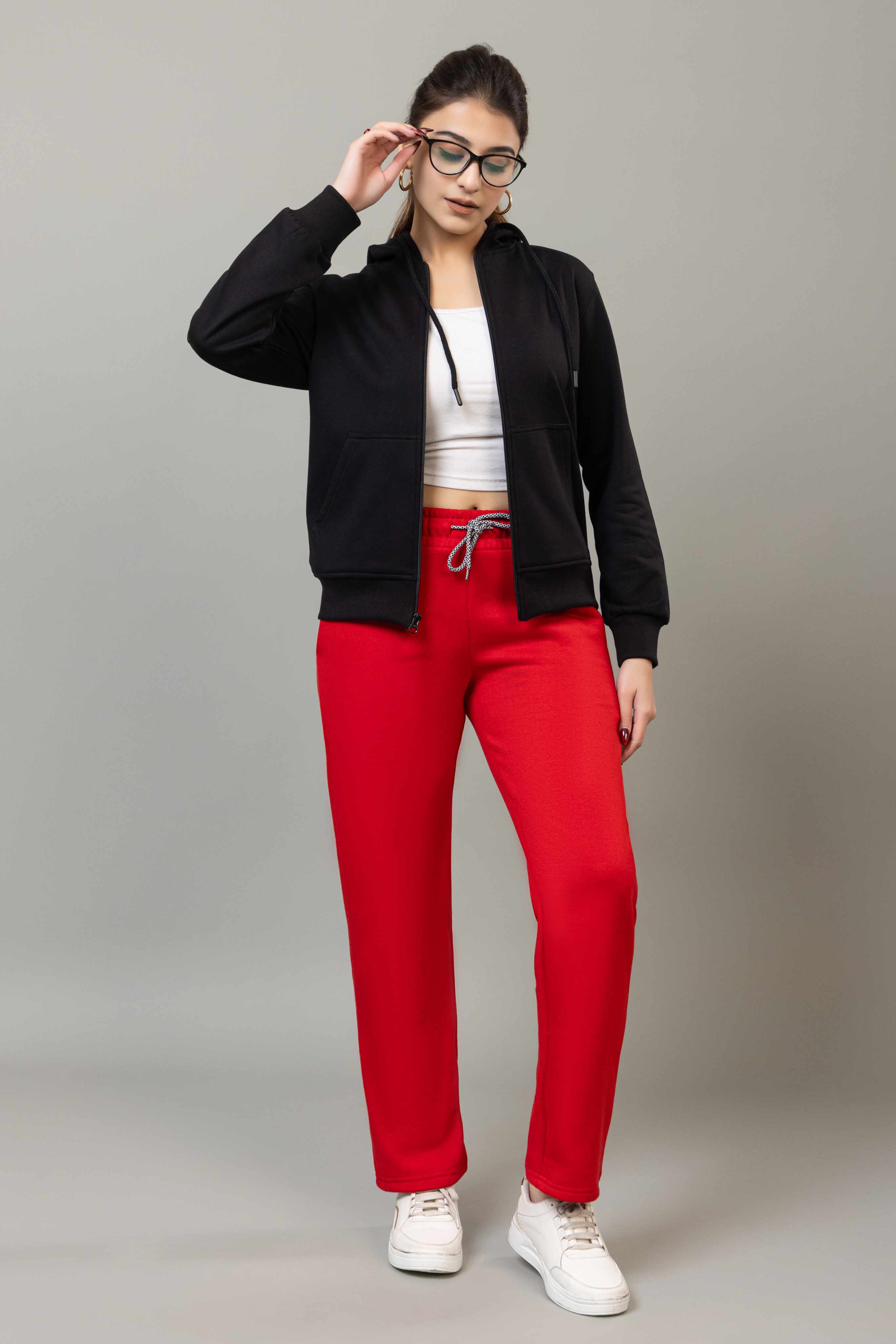 Red winter warm straight fit pants