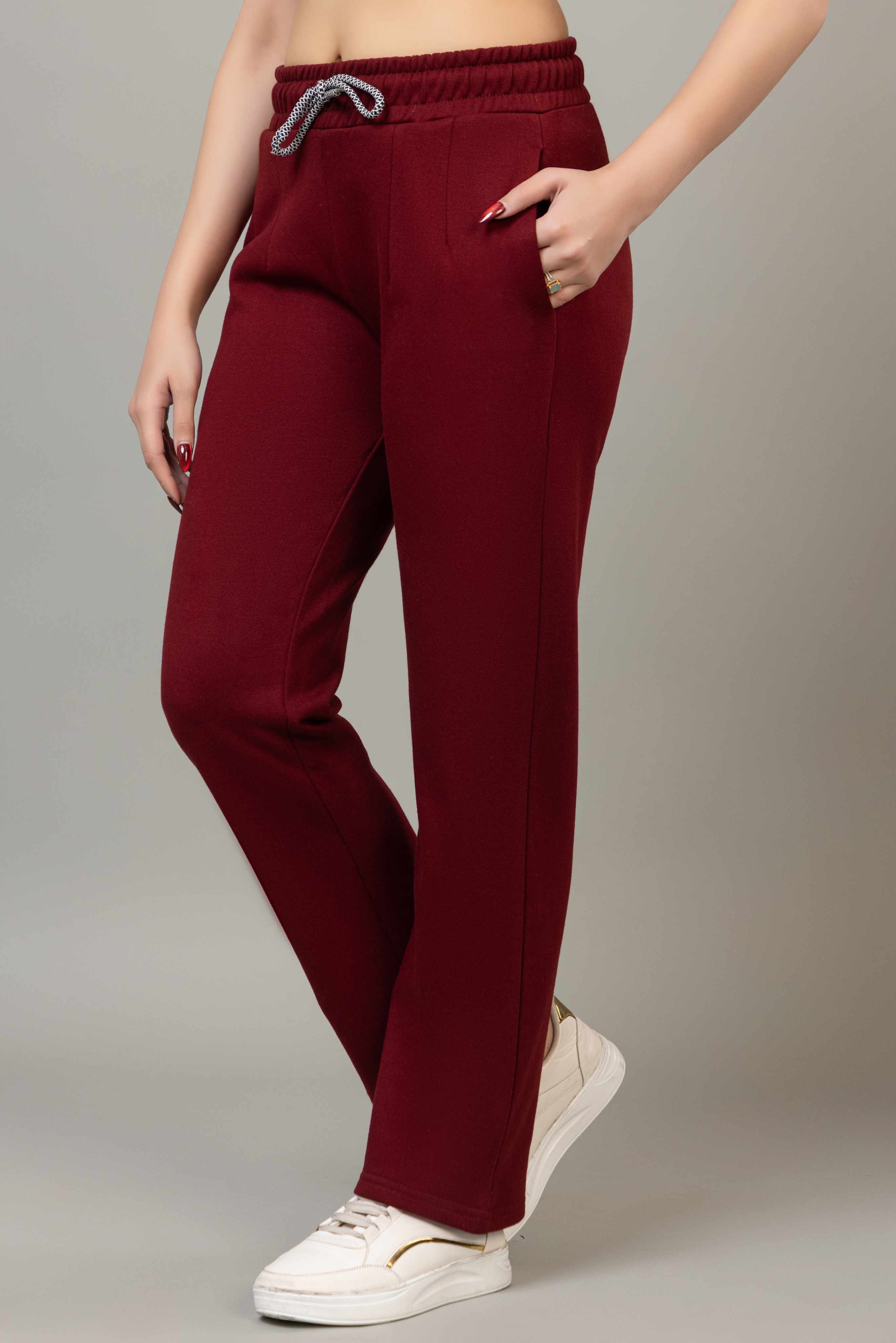 Mehroon winter warm straight fit pants