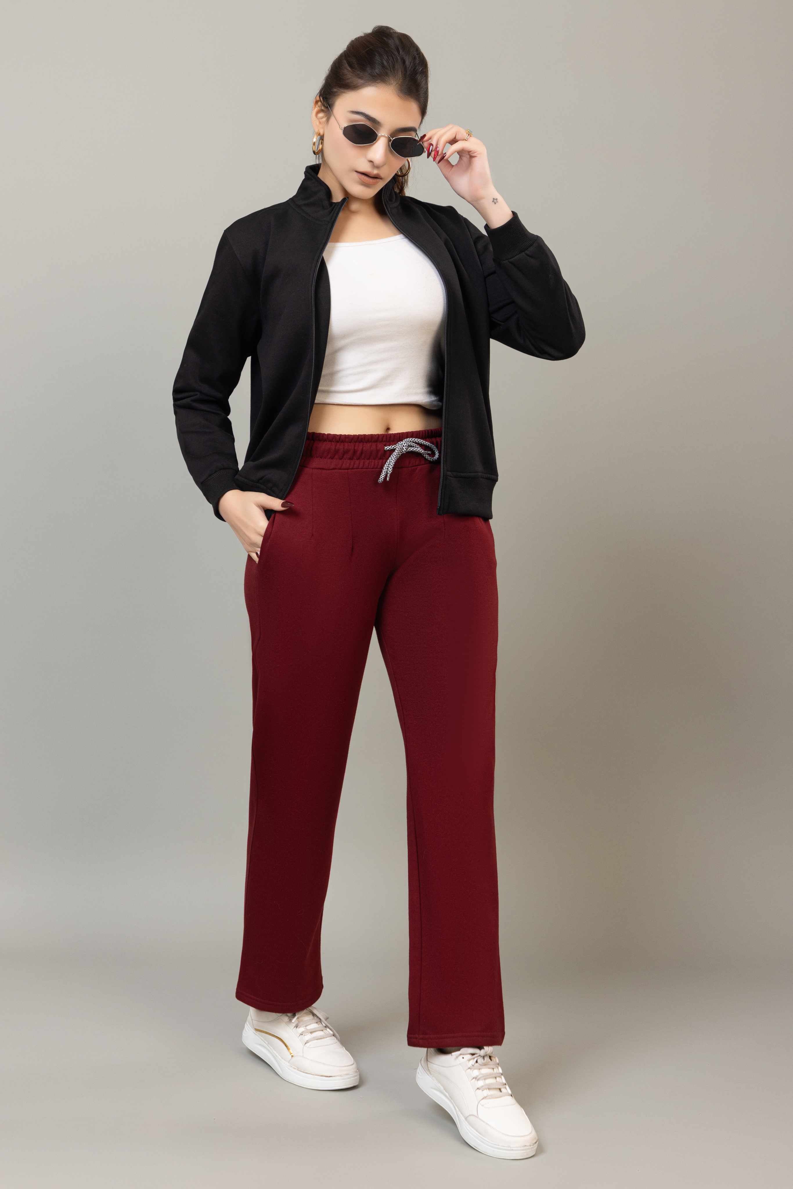 Mehroon winter warm straight fit pants