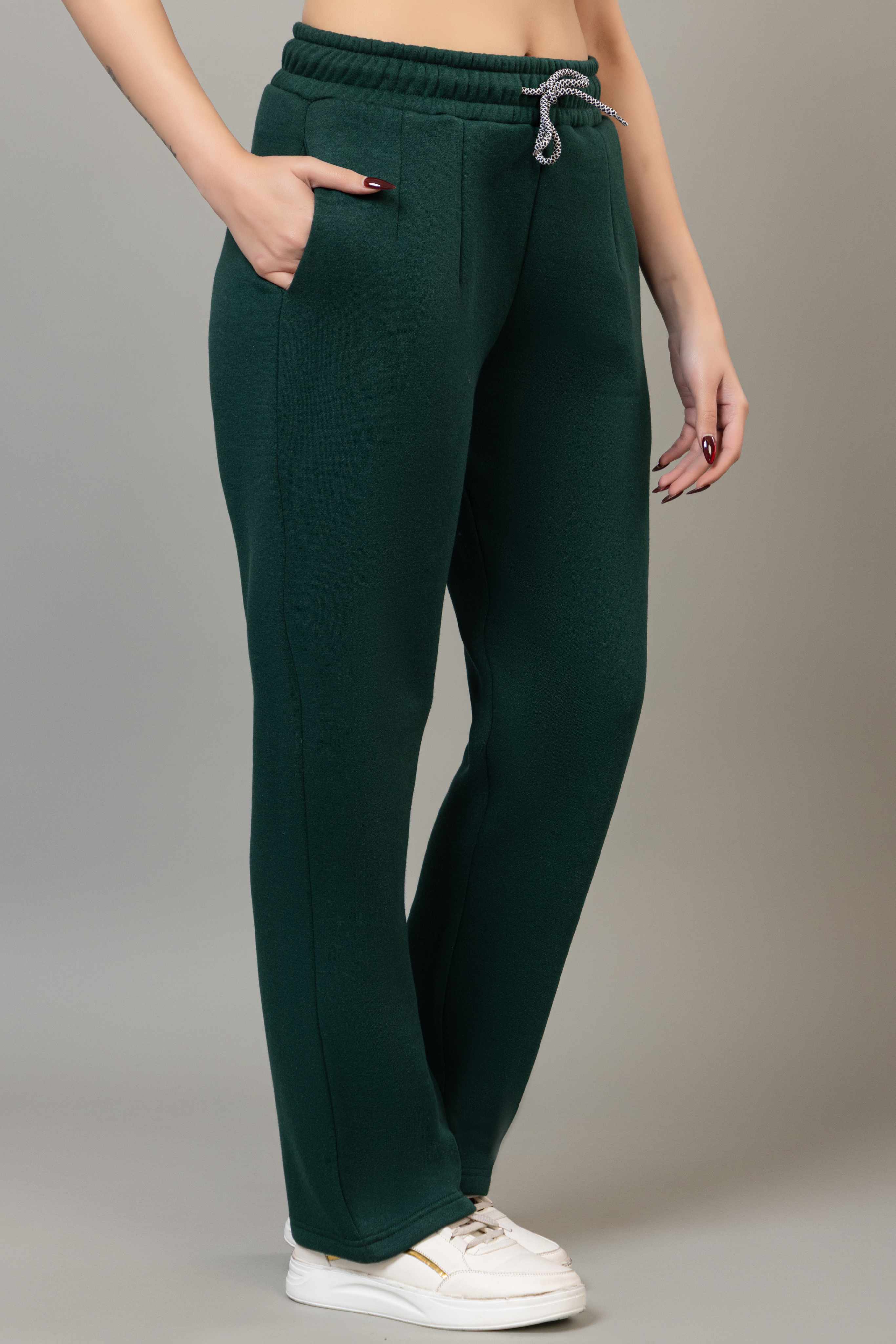 Green winter warm straight fit pants