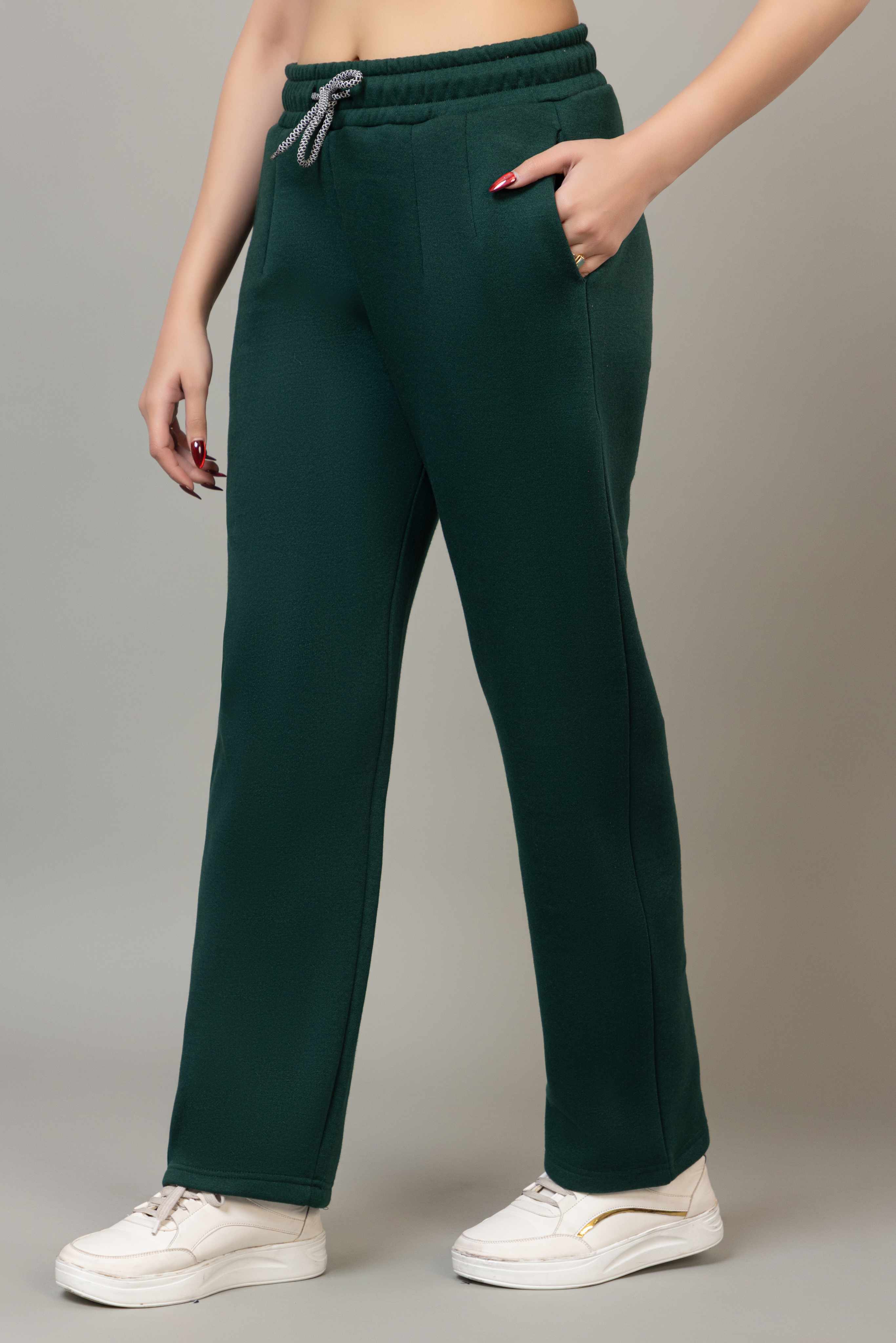 Green winter warm straight fit pants
