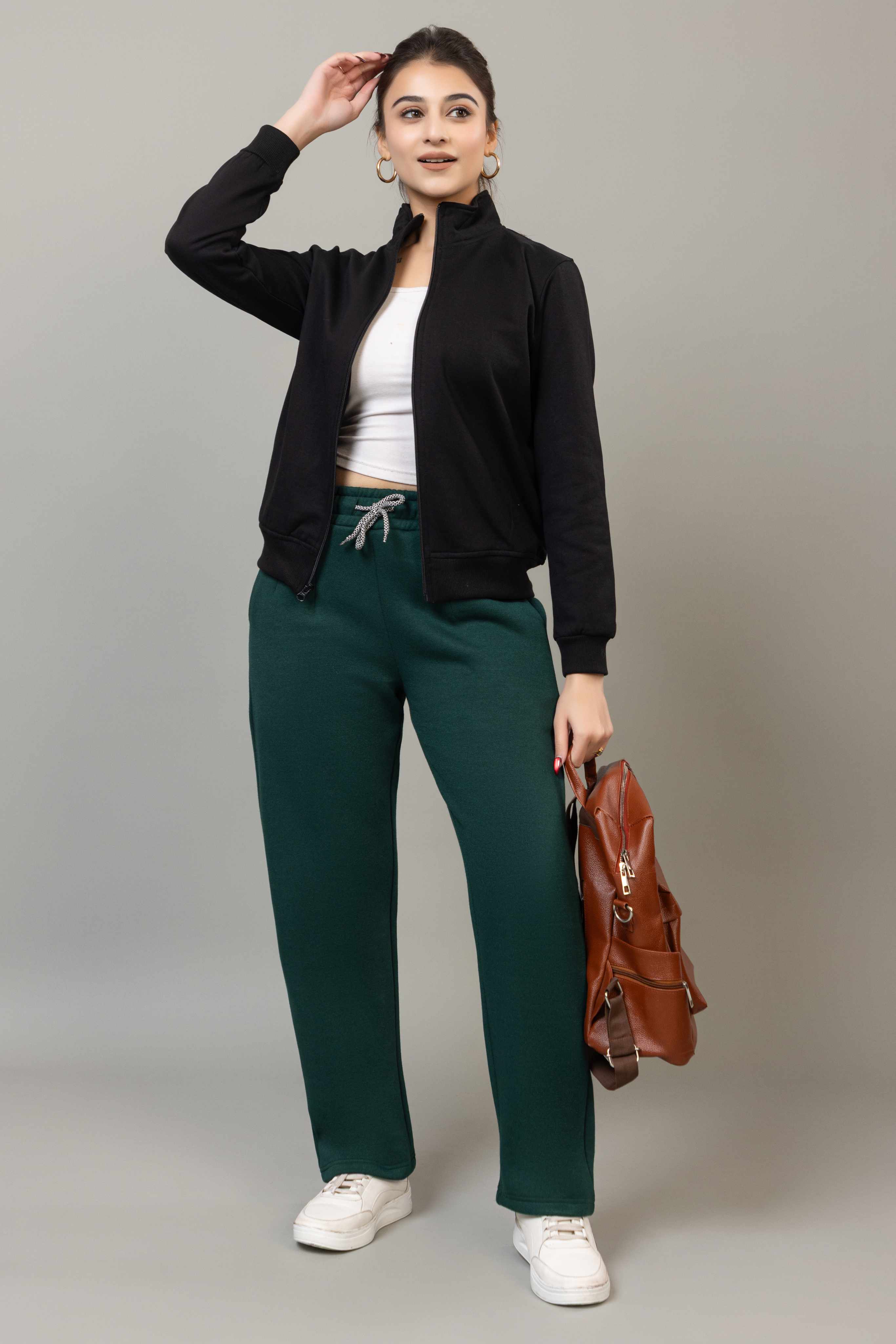 Green winter warm straight fit pants