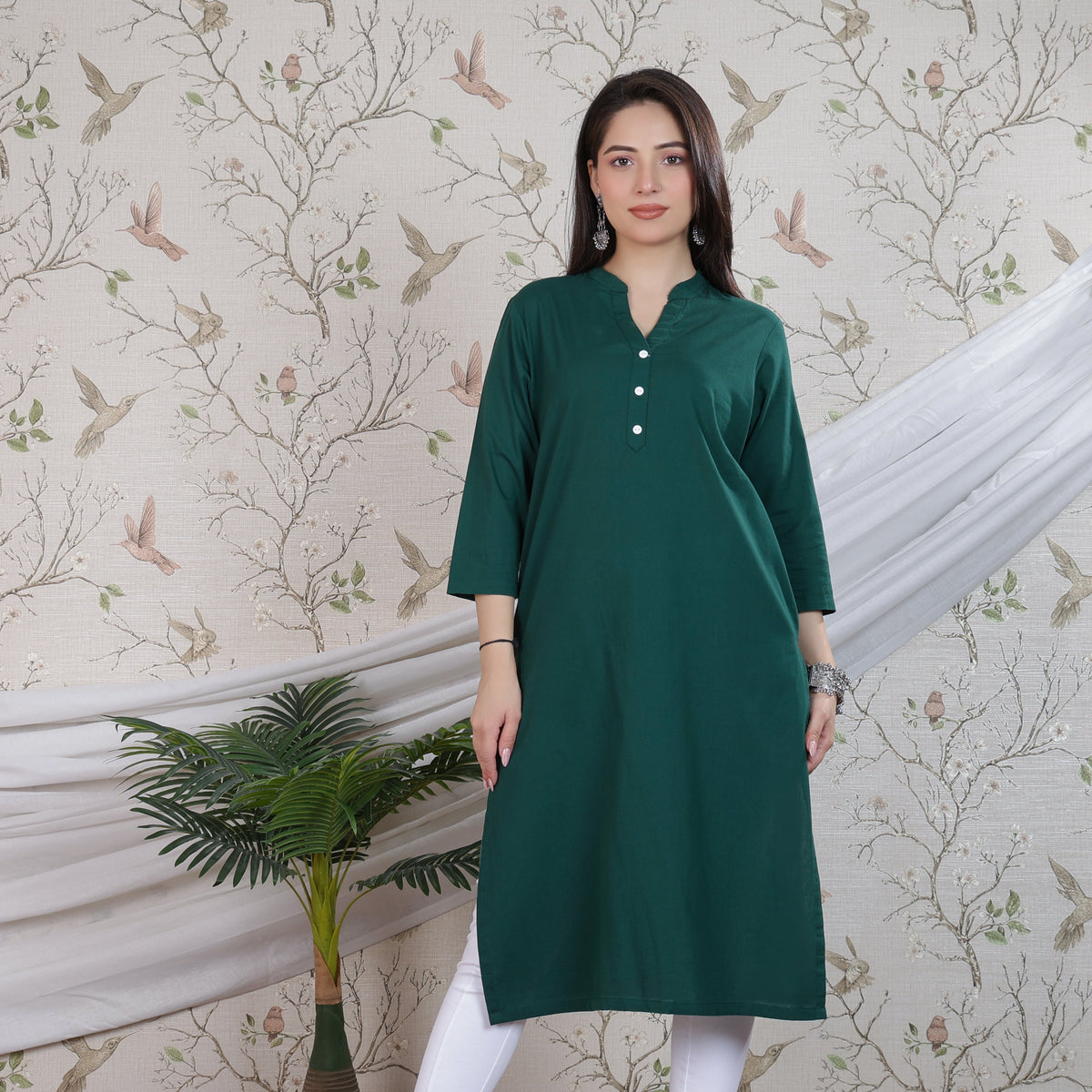 Bottle green 100% Premium Cotton Long Kurta
