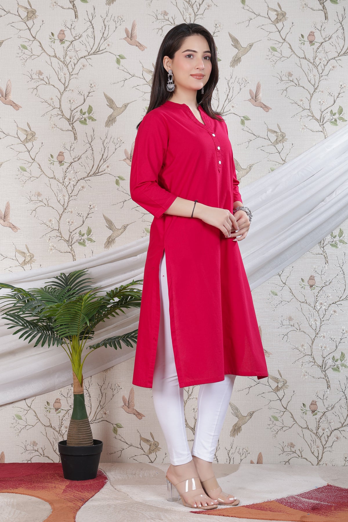 Magenta 100% Premium Cotton Long Kurta