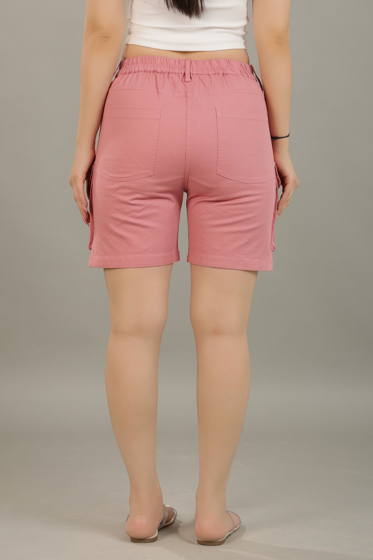 Dusty Pink stretchable biowash USA HQ cotton travel shorts with superior elastic belt.