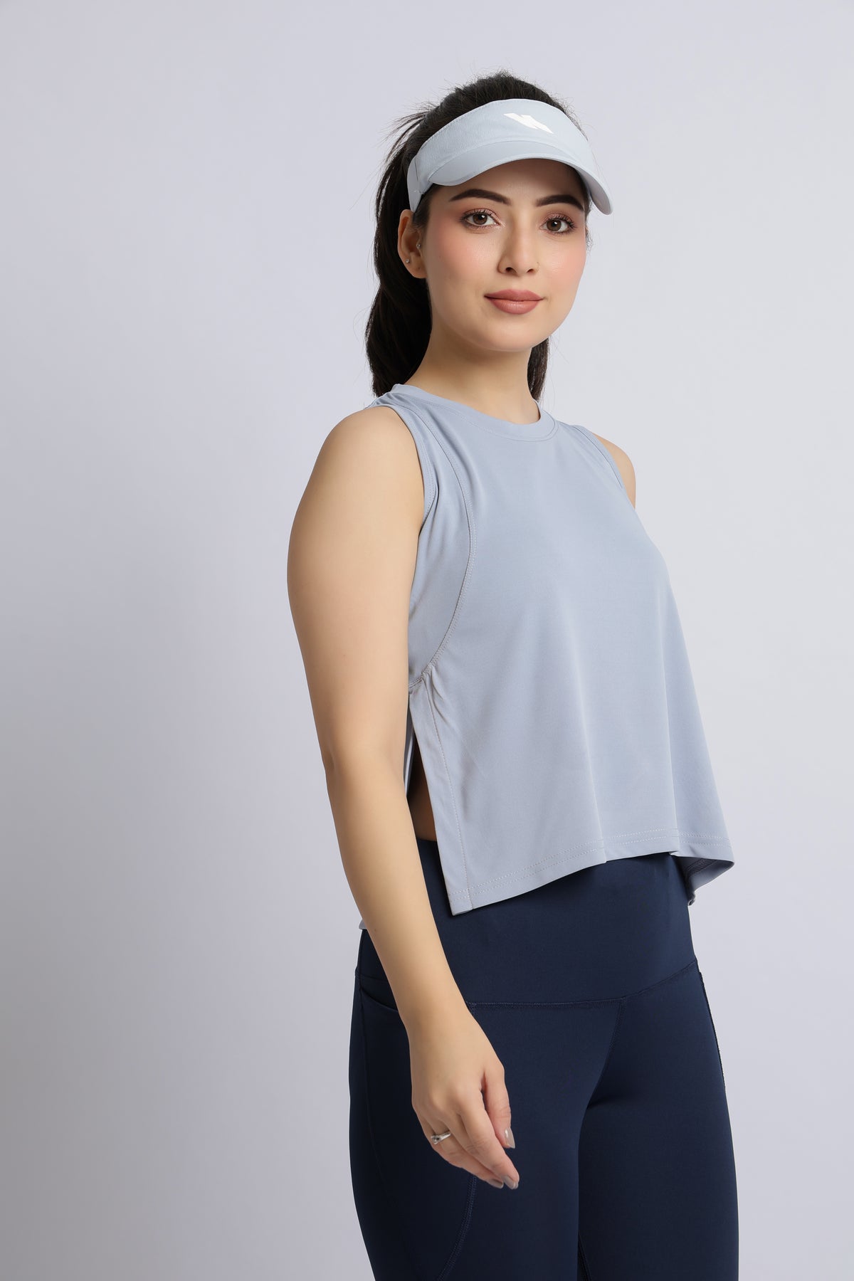 Light grey active crop slit vest