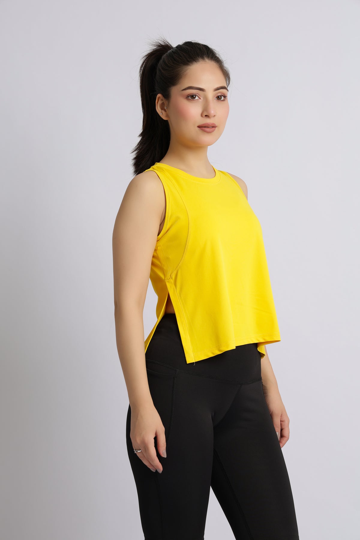 Yellow active crop slit vest