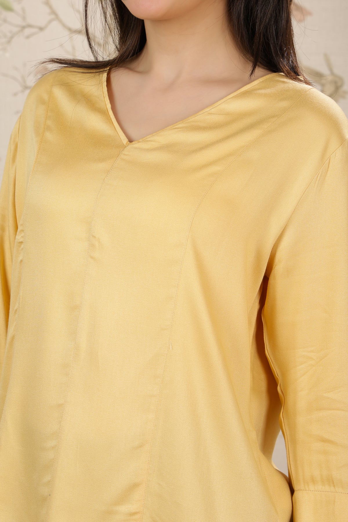 Beige v-neck satin top