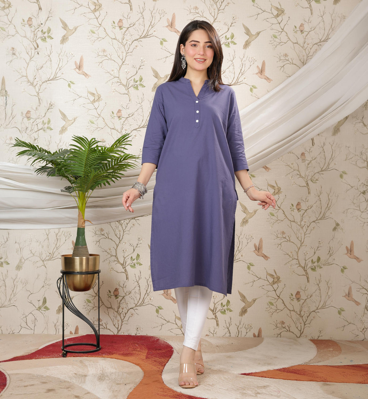 Dark grey 100% Premium Cotton Long Kurta