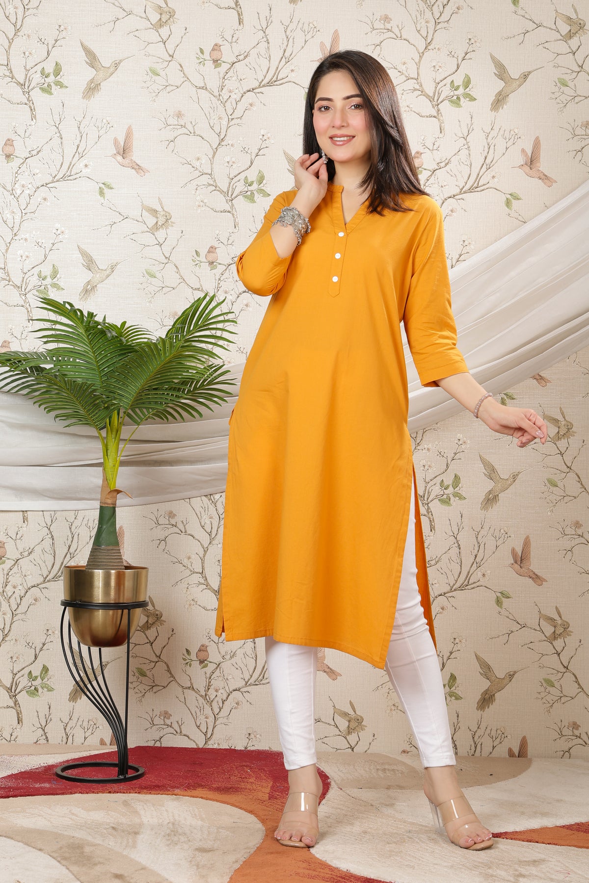 Mustard 100% Premium Cotton Long Kurta