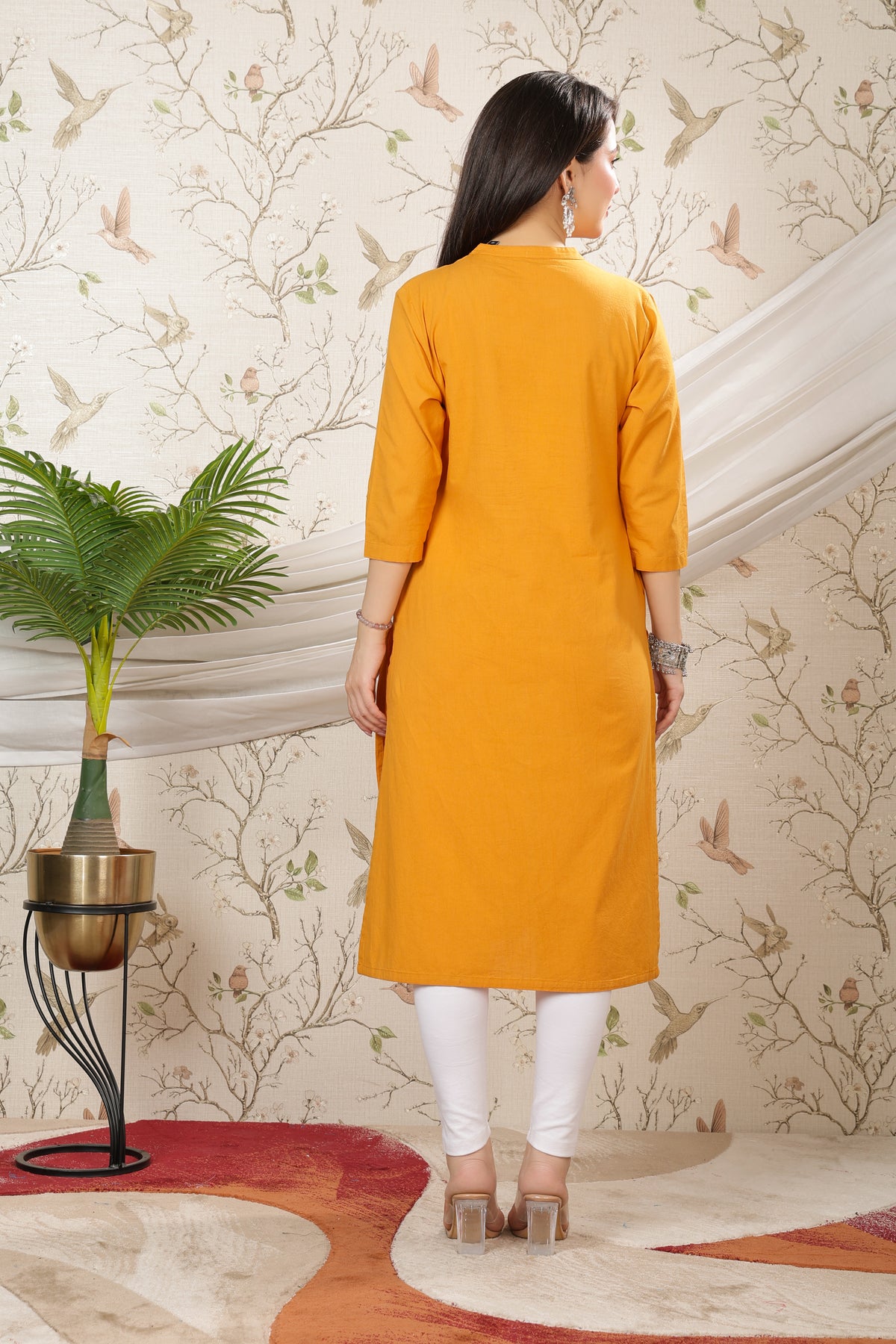 Mustard 100% Premium Cotton Long Kurta
