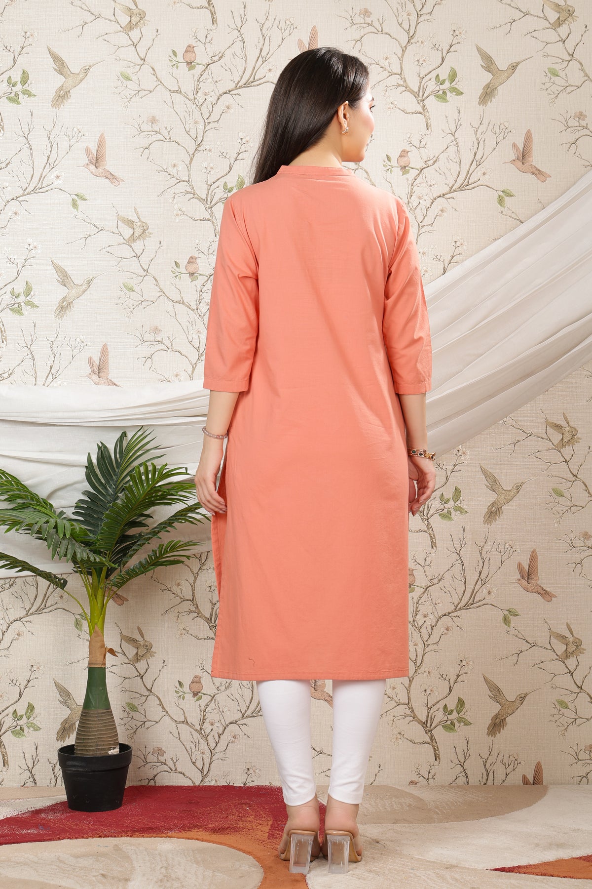 Peach 100% Premium Cotton Long Kurta