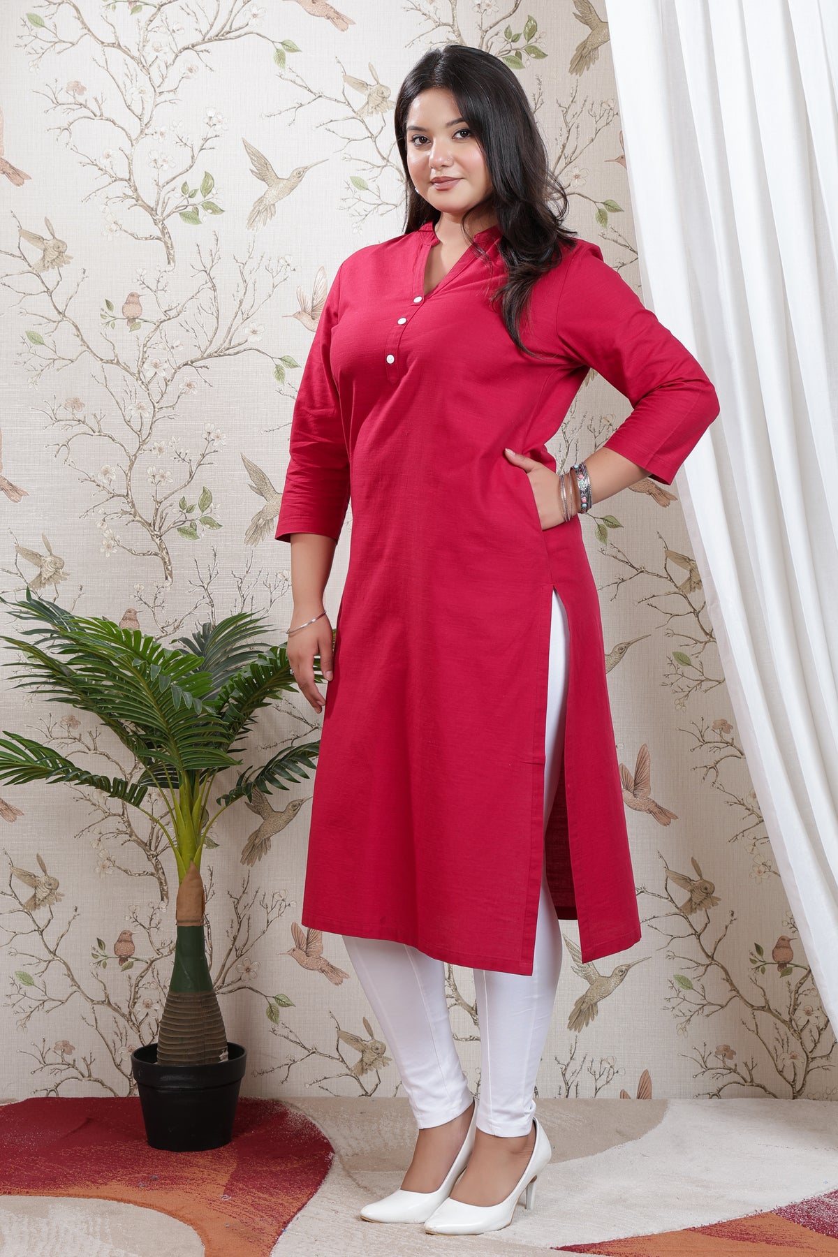 Mehroon Linen Long kurta