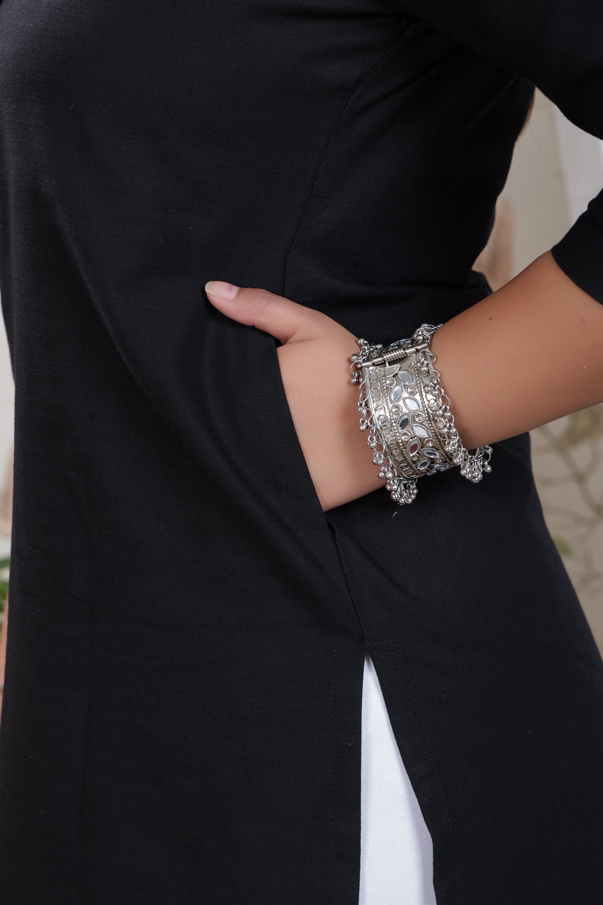 Black Linen Long kurta