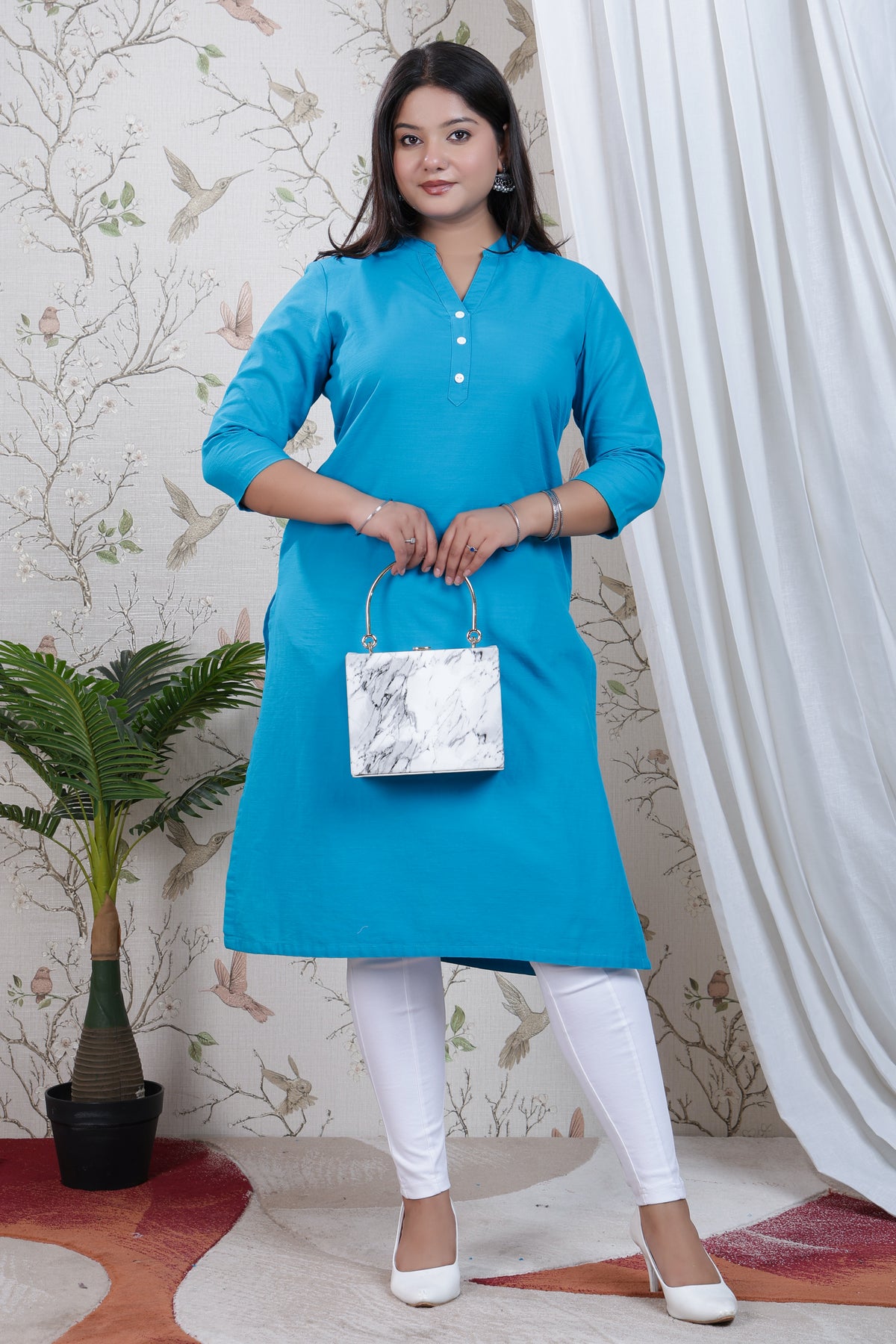 Turquoise blue Linen Long kurta