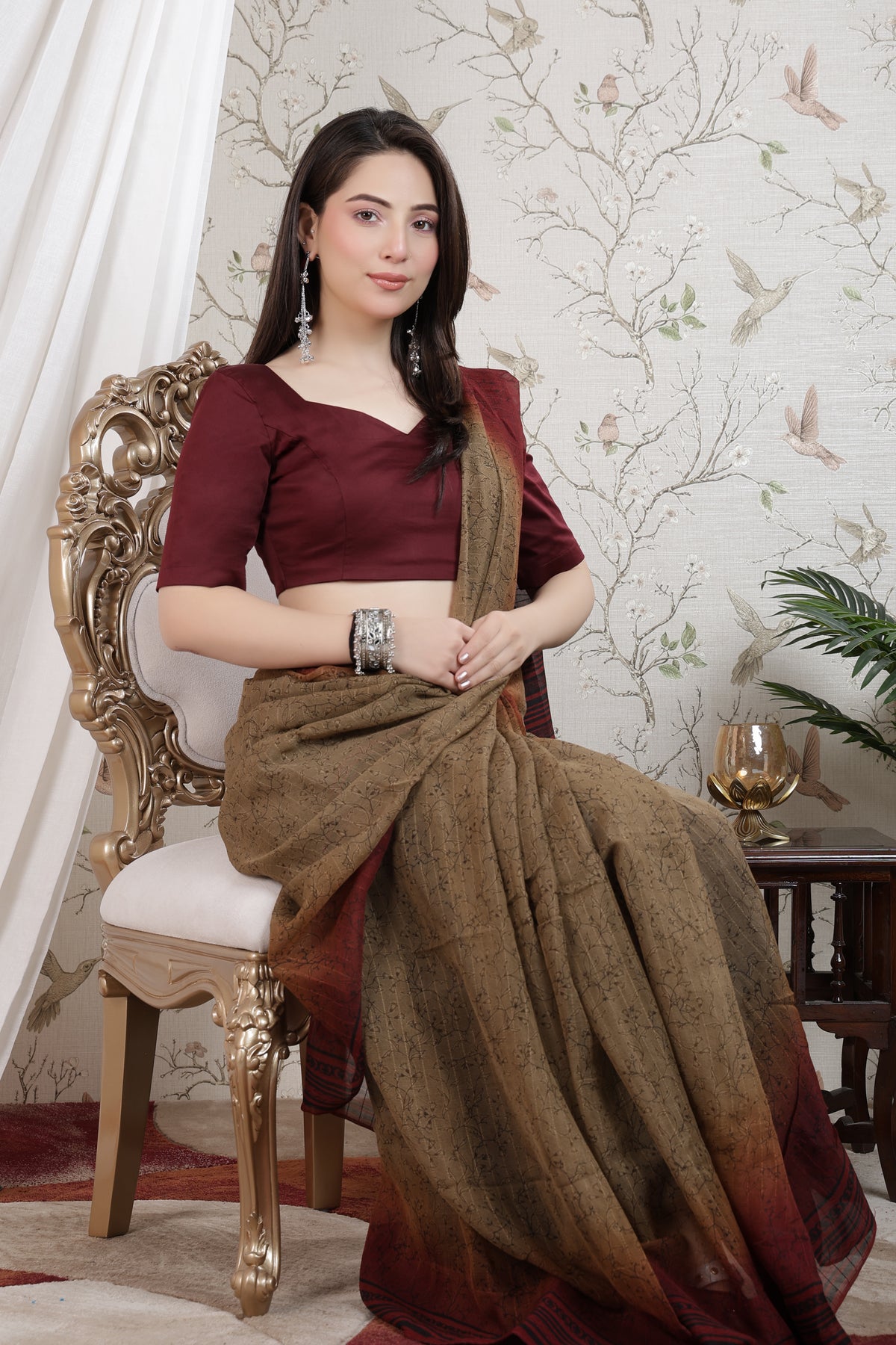 Wine sweetheart neck cotton blouse made from premium cotton