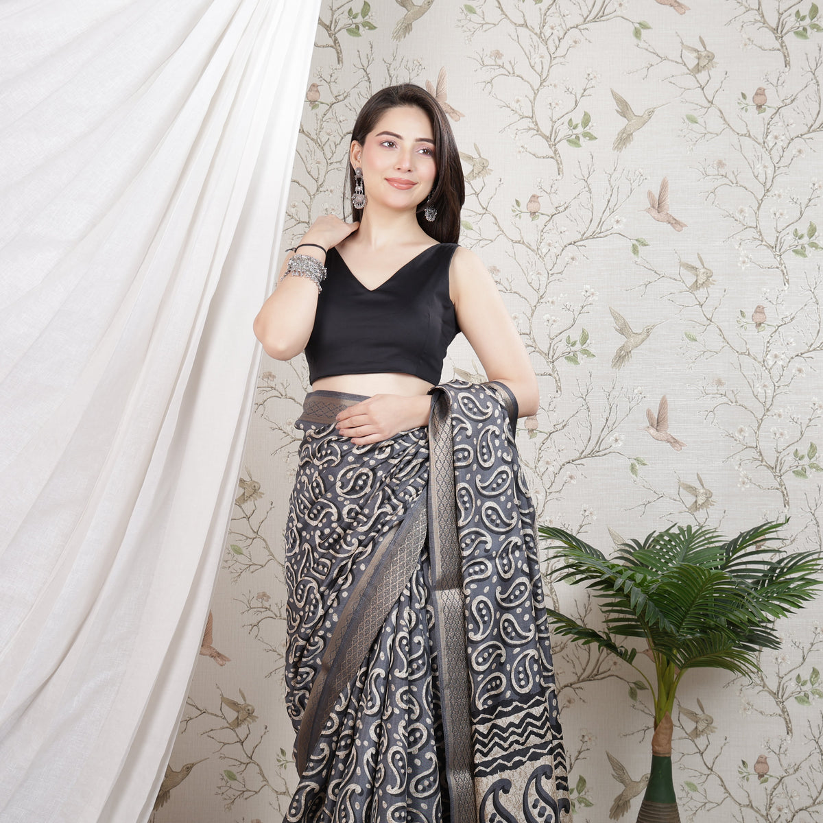 Black v neck cotton blouse made from premium cotton