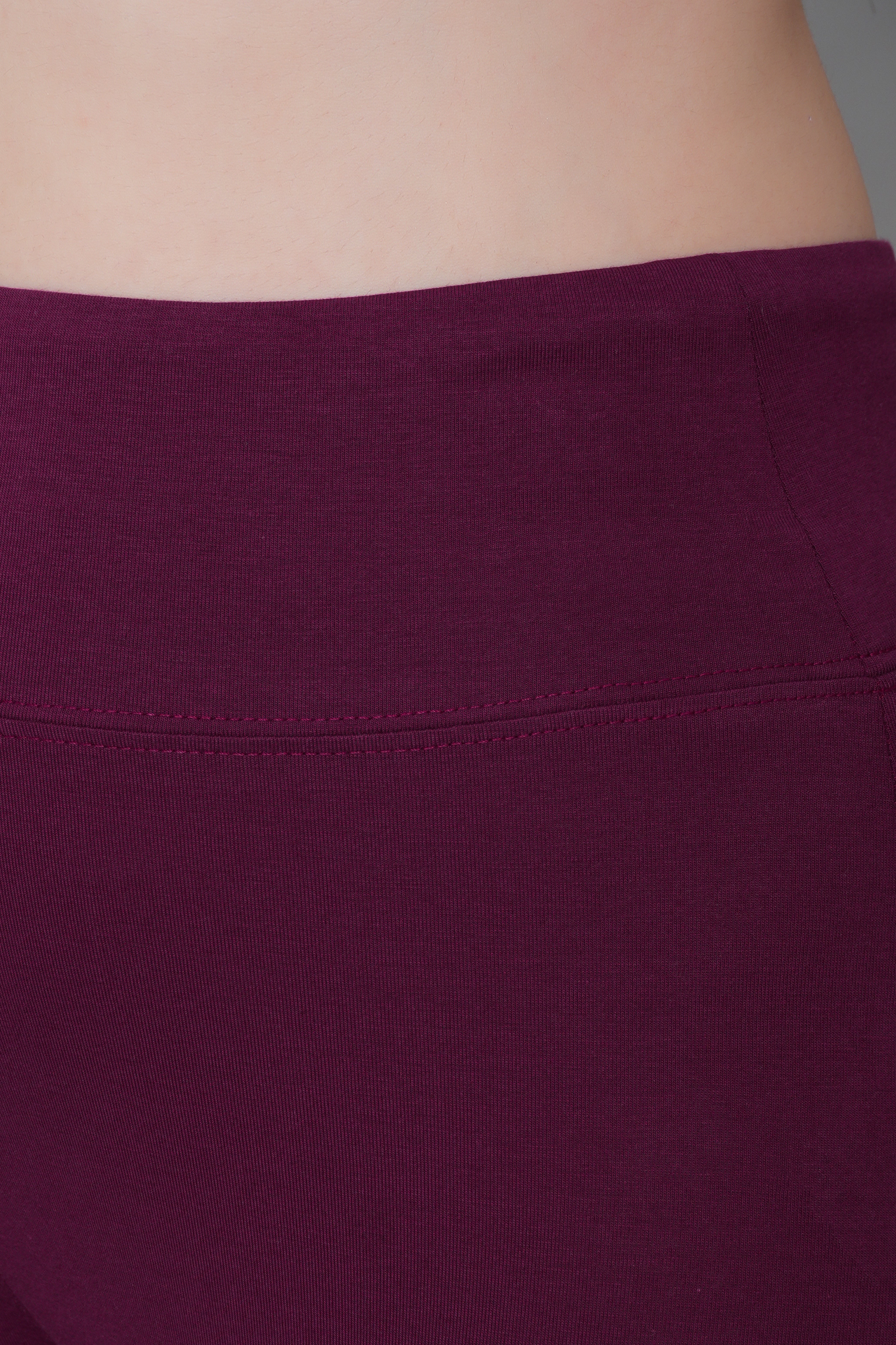Plum stretchable biowash cotton lycra flare legging with superior elastic belt.