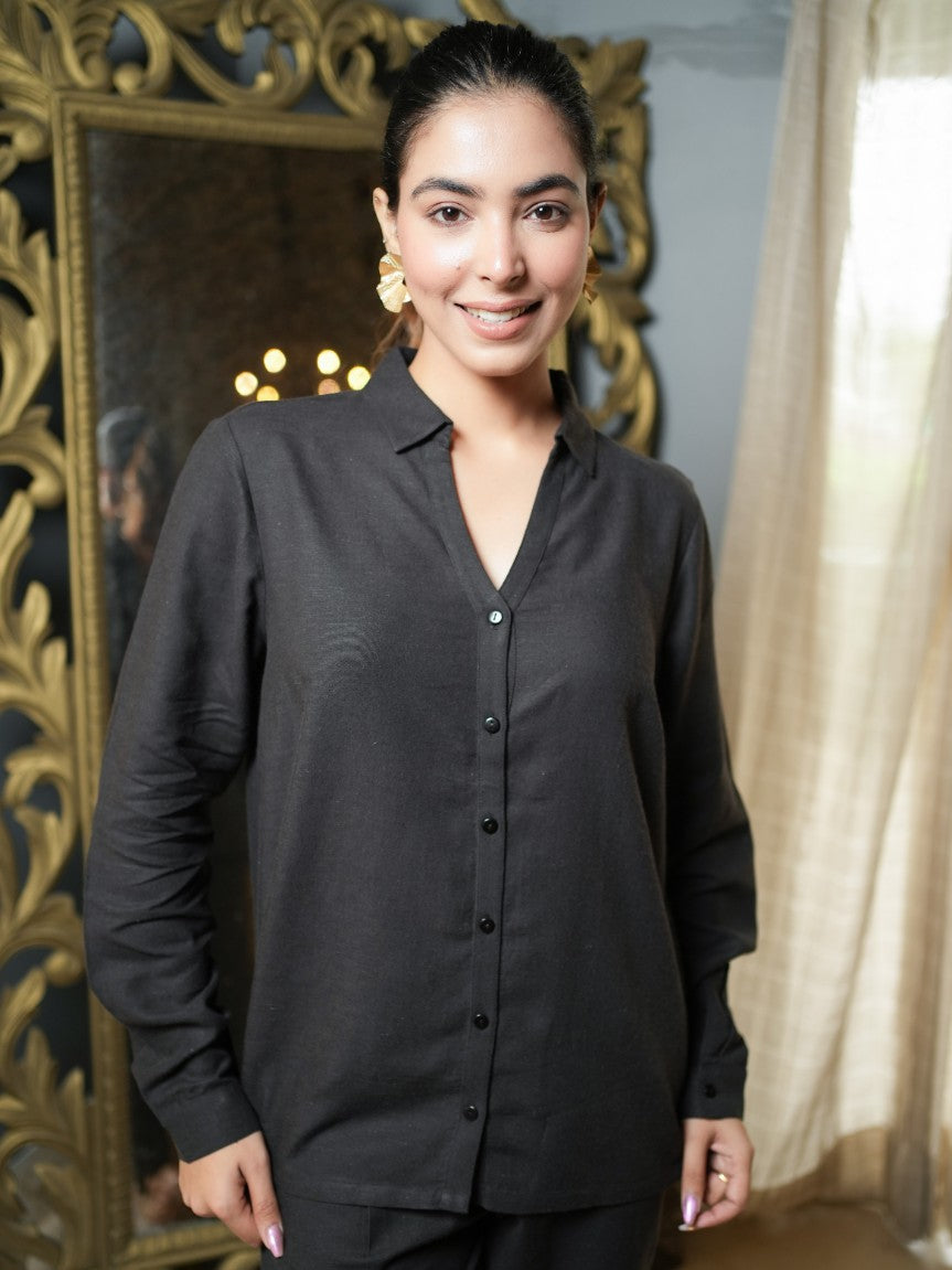 Black cotton linen shirts