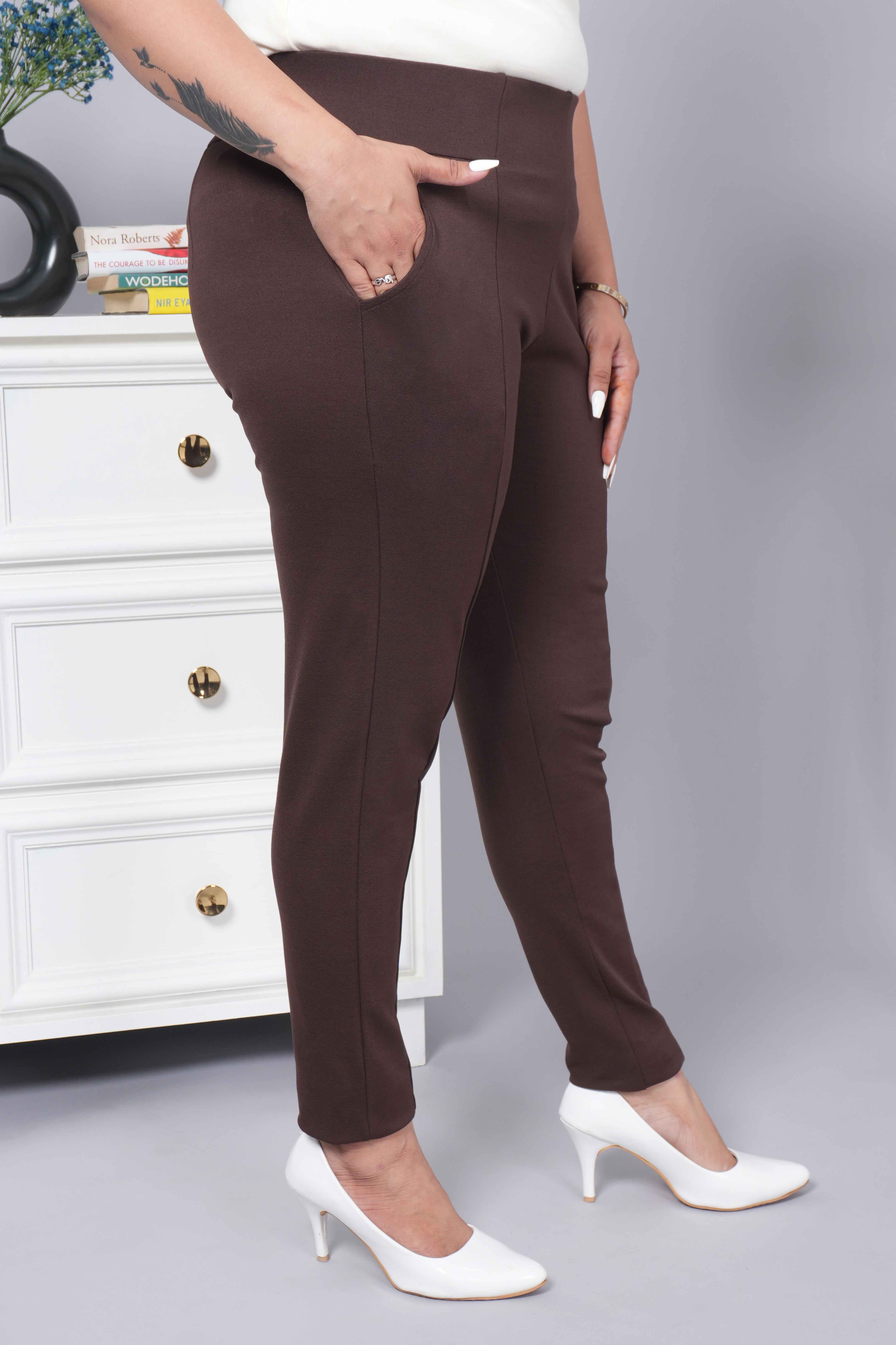 Coffee bean stretchable biowash USA HQ cotton premium jegging pant with pockets & superior elastic belt