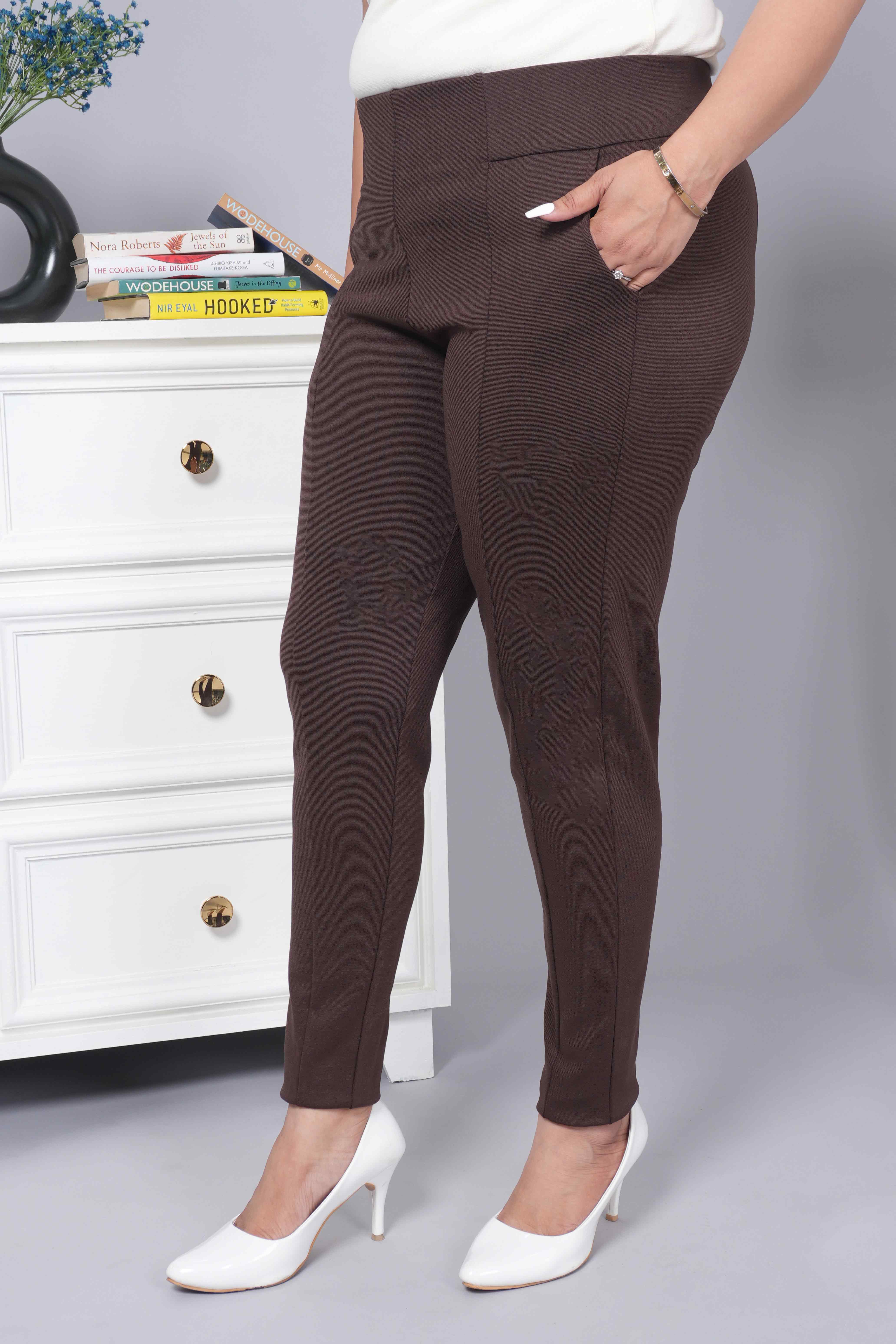Coffee bean stretchable biowash USA HQ cotton premium jegging pant with pockets & superior elastic belt