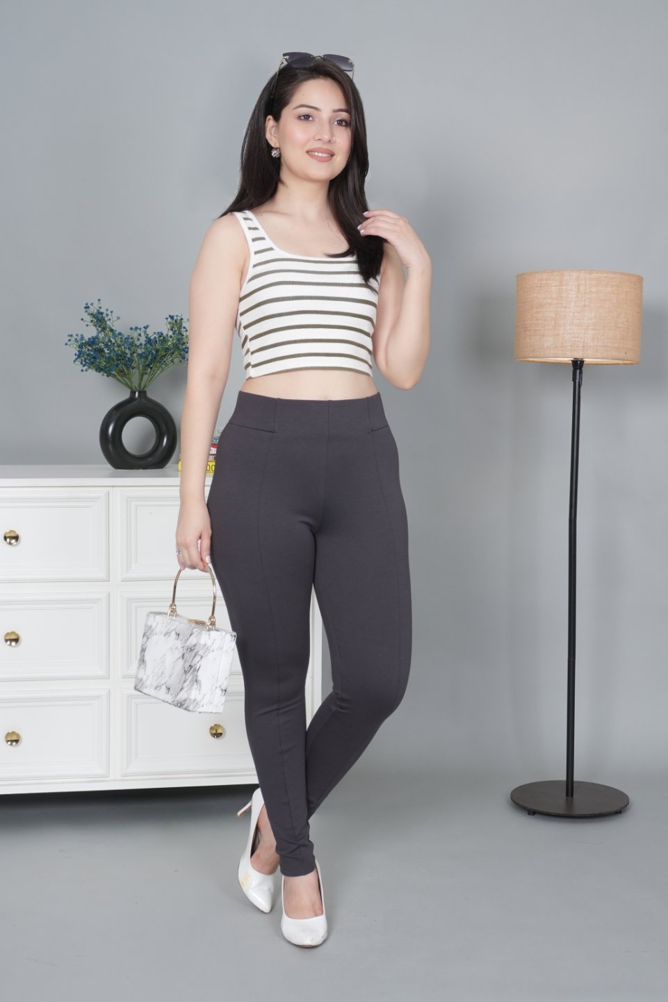 Charcoal stretchable biowash USA HQ cotton jegging pant with superior elastic belt.