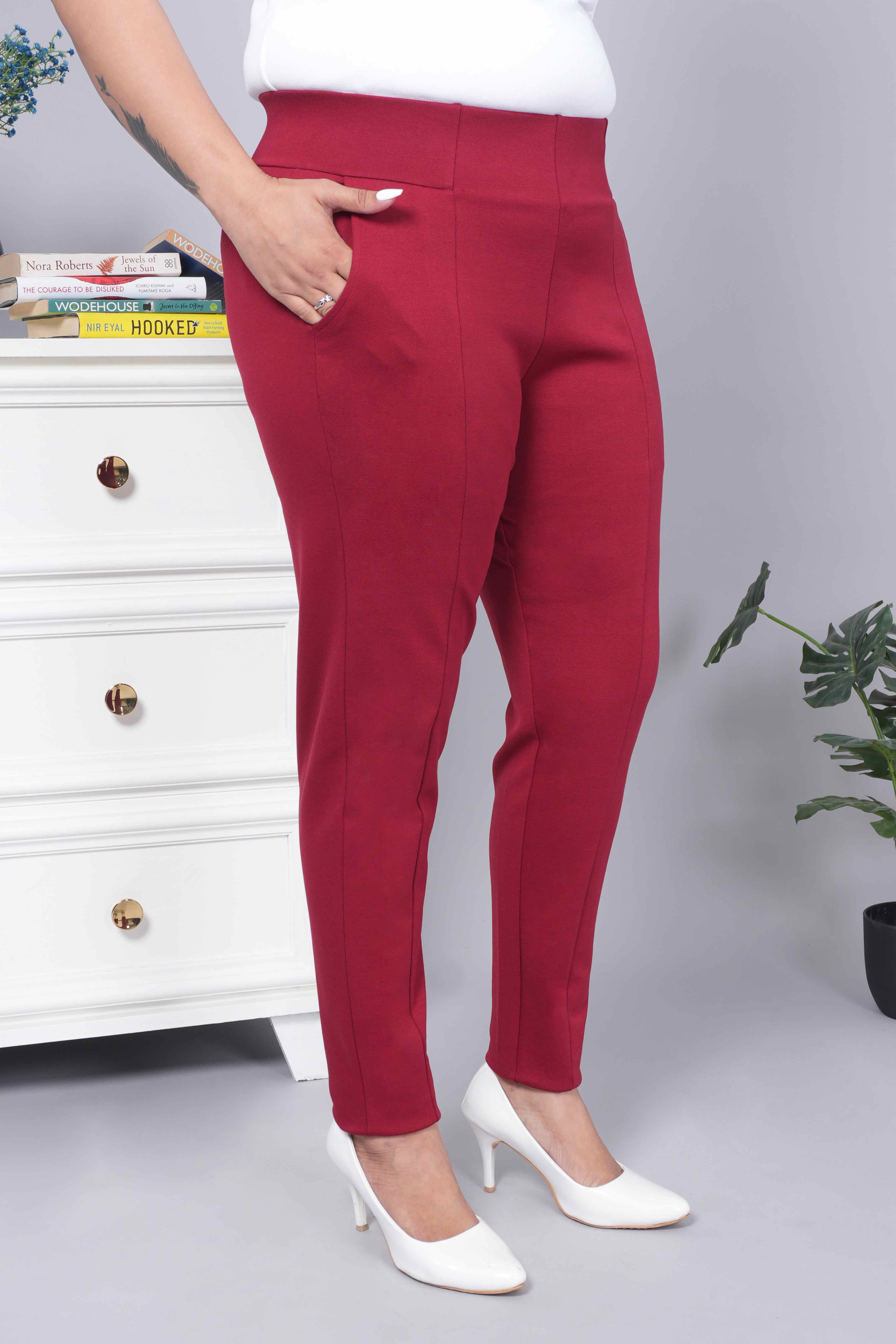 Maroon stretchable biowash USA HQ cotton premium jegging pant with pockets & superior elastic belt