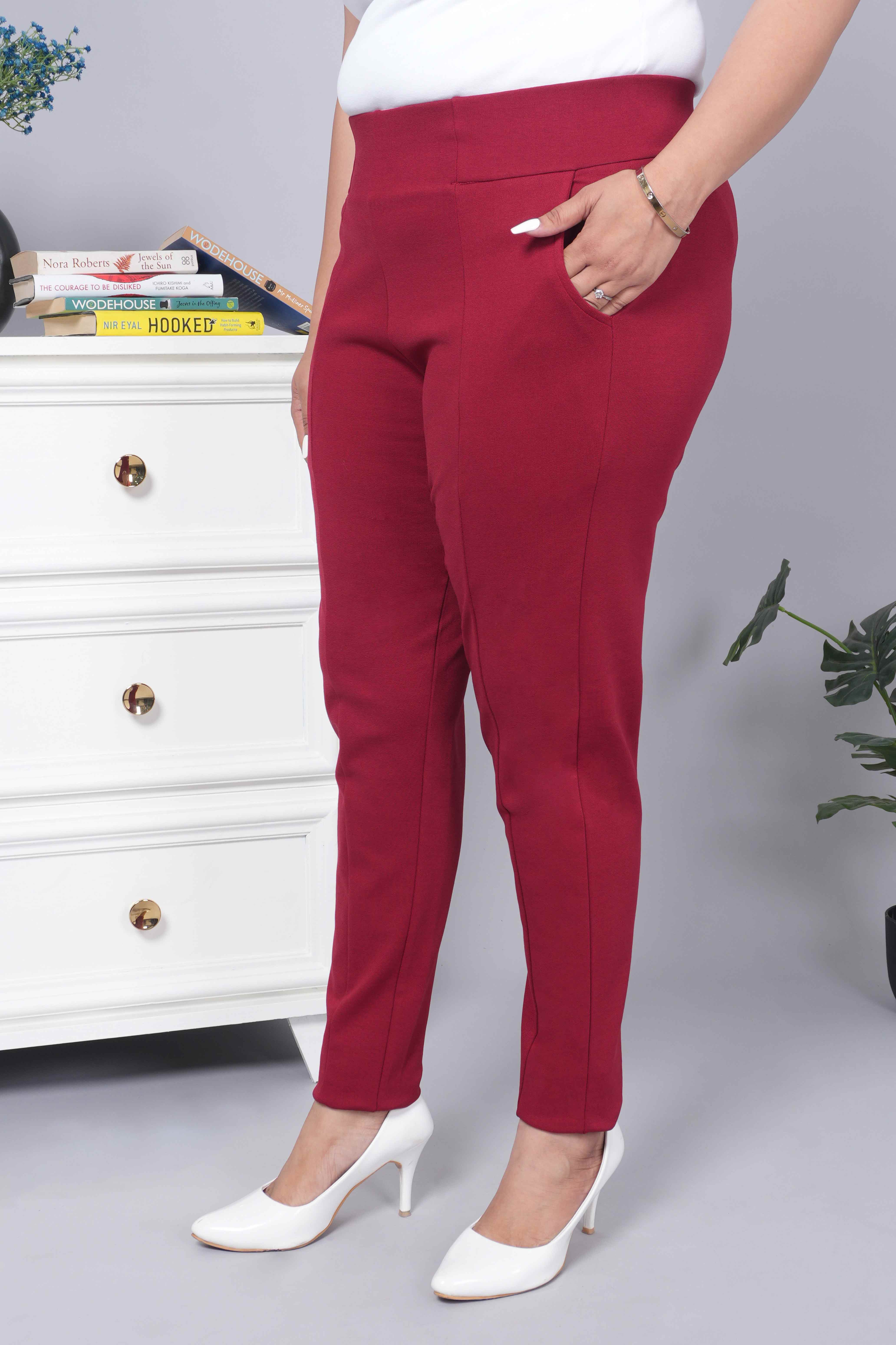 Maroon stretchable biowash USA HQ cotton premium jegging pant with pockets & superior elastic belt