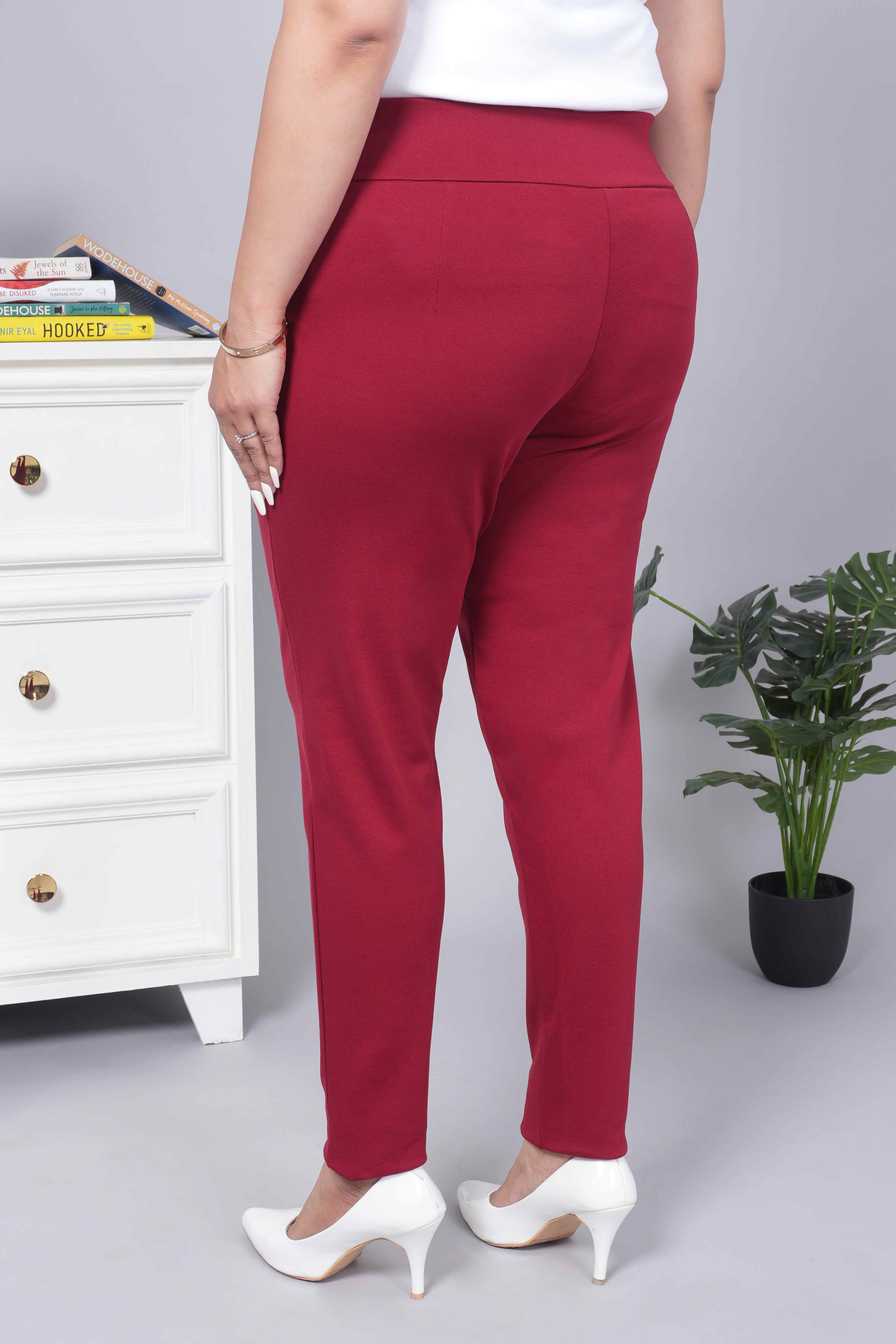 Maroon stretchable biowash USA HQ cotton premium jegging pant with pockets & superior elastic belt