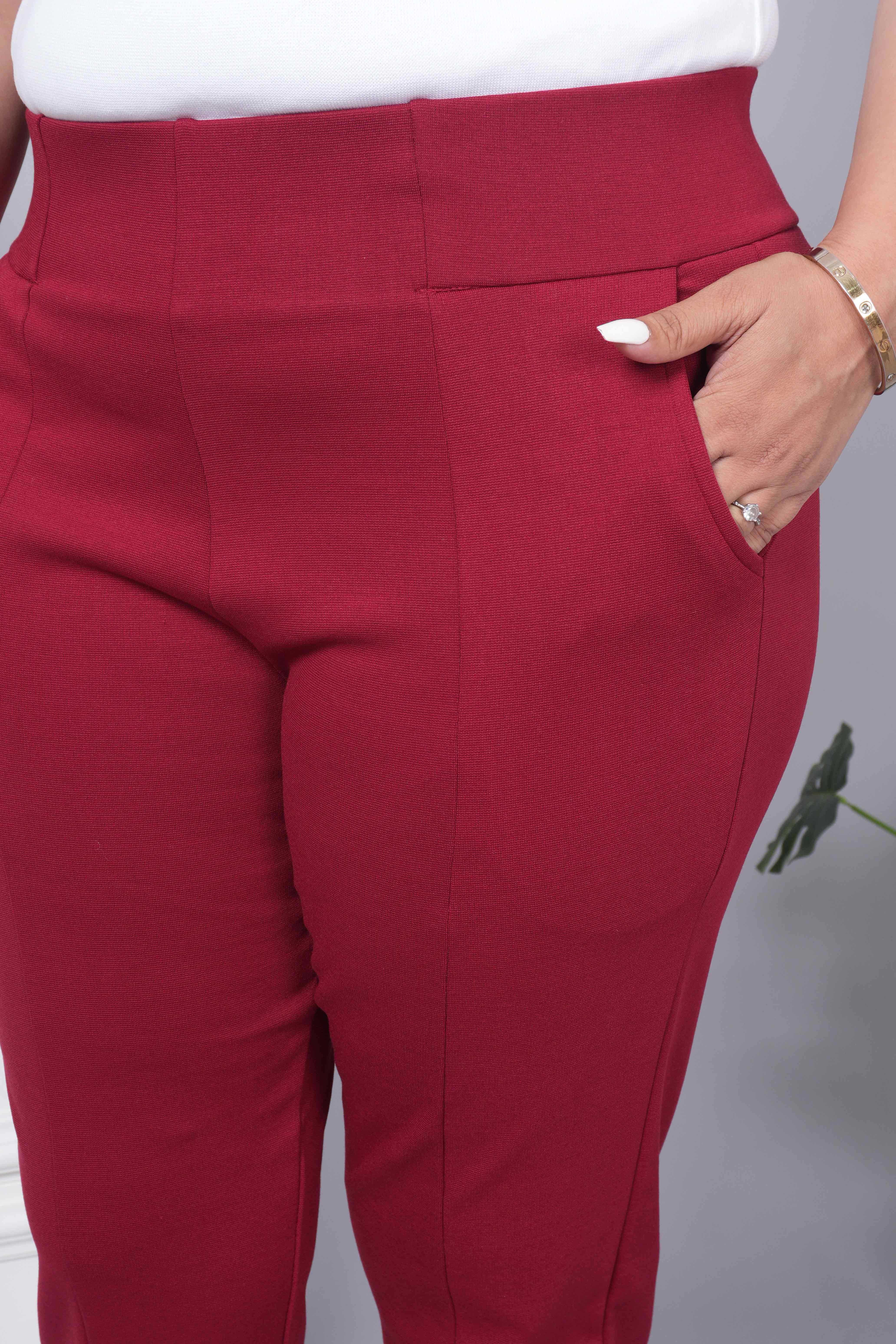 Maroon stretchable biowash USA HQ cotton premium jegging pant with pockets & superior elastic belt