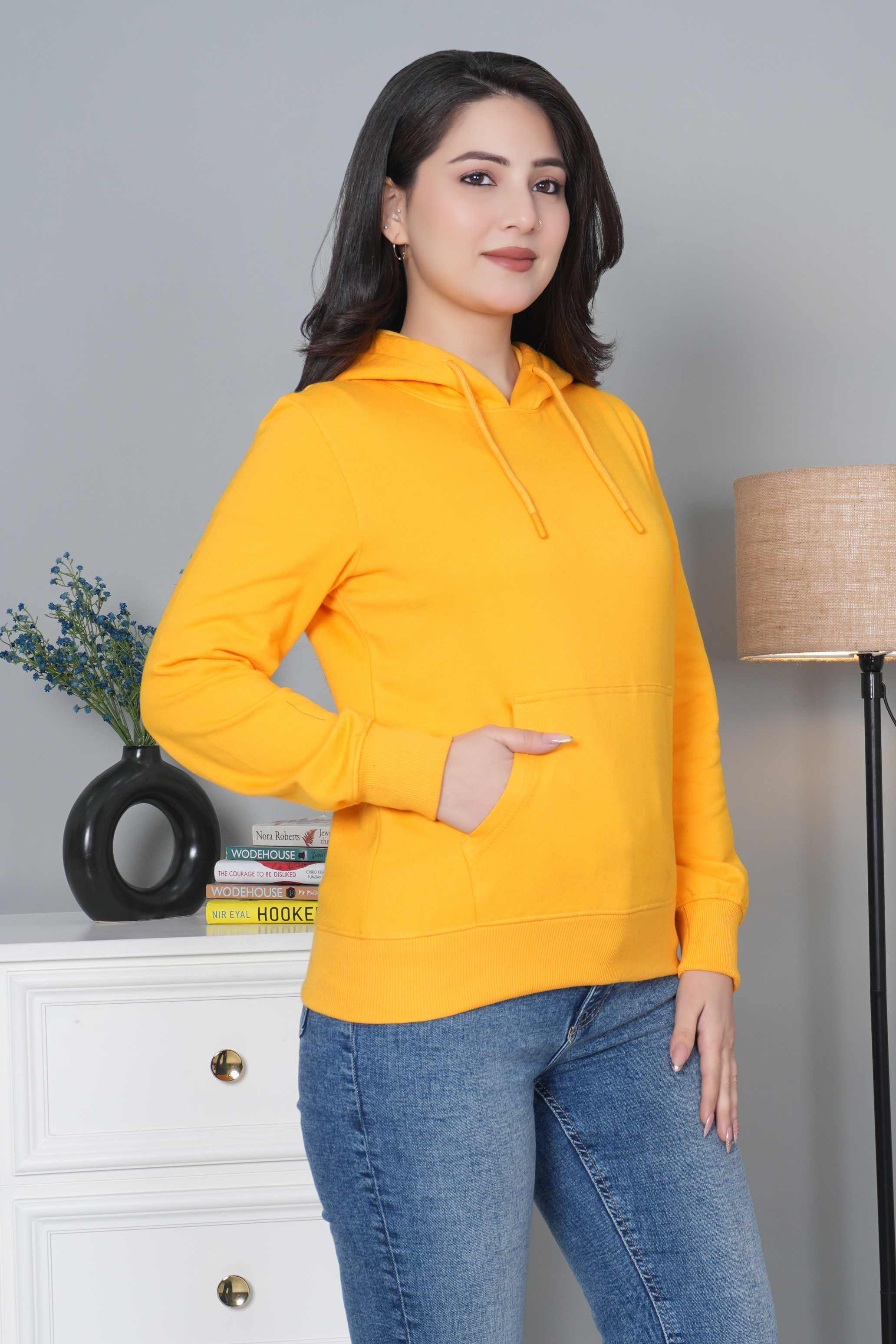 Mustard winter warm hoodies without zip with ultimate comfort