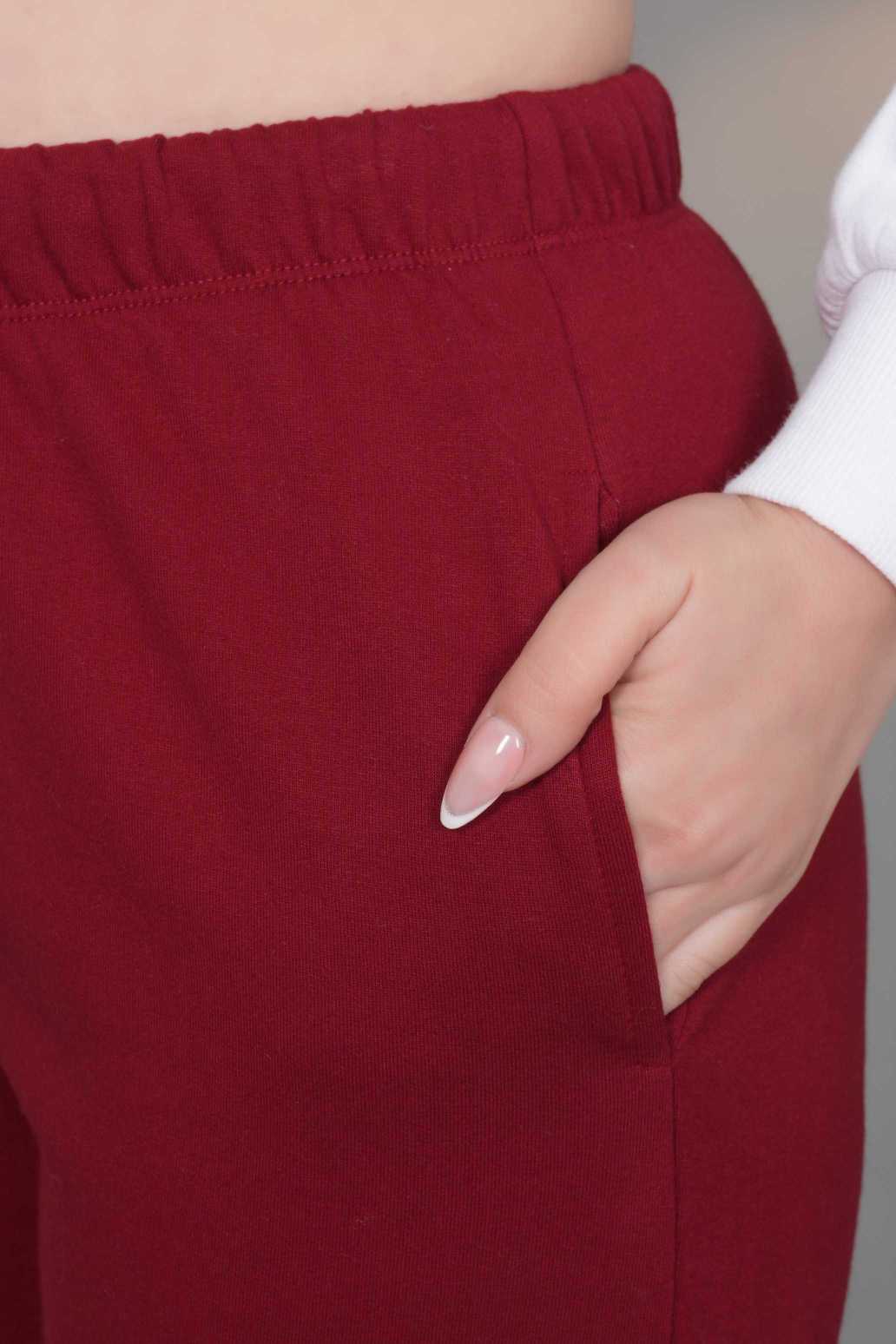 Maroon winter warm flare pants with superior elastic belt.