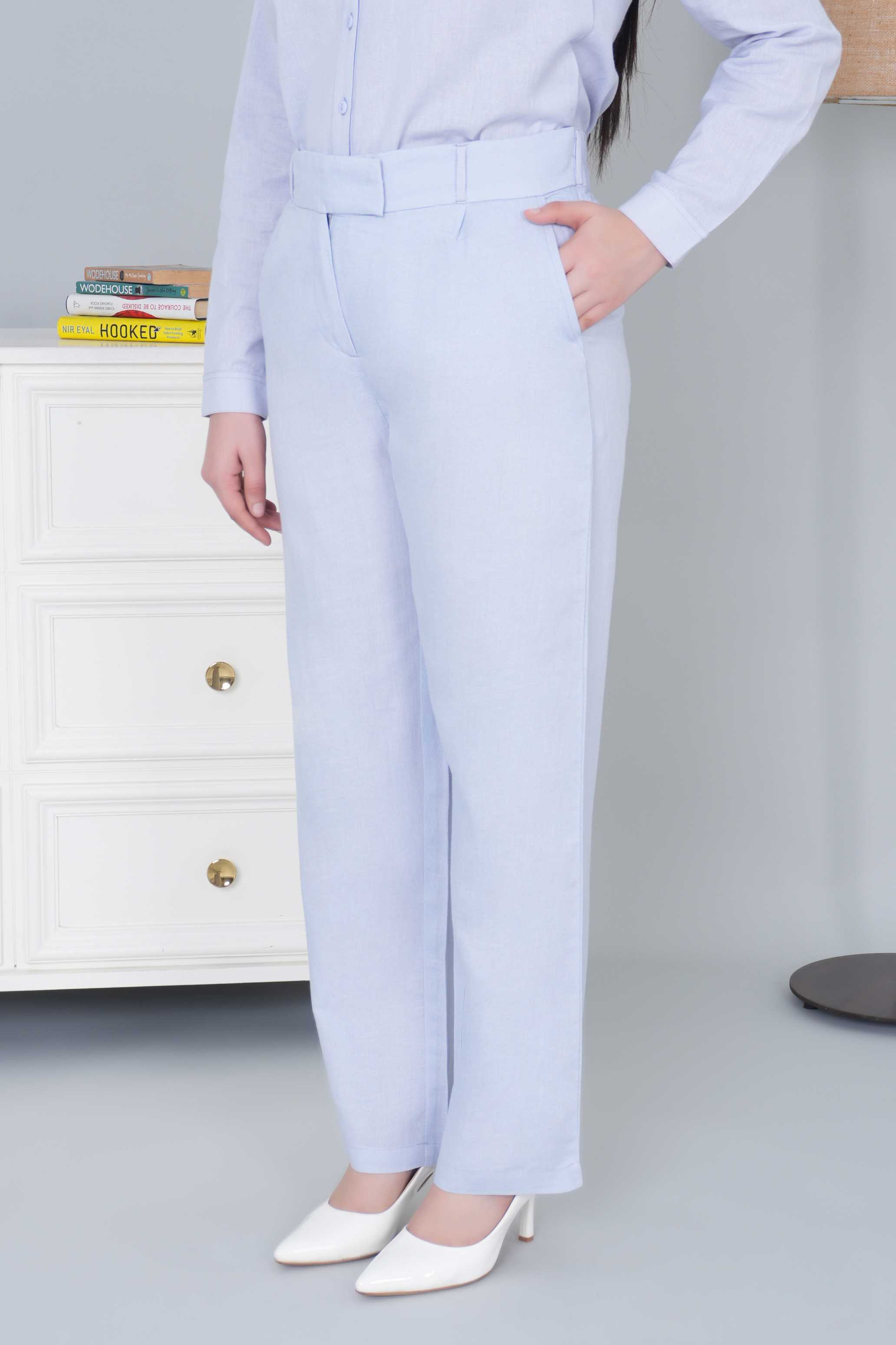 Light grey cotton linen flare pants