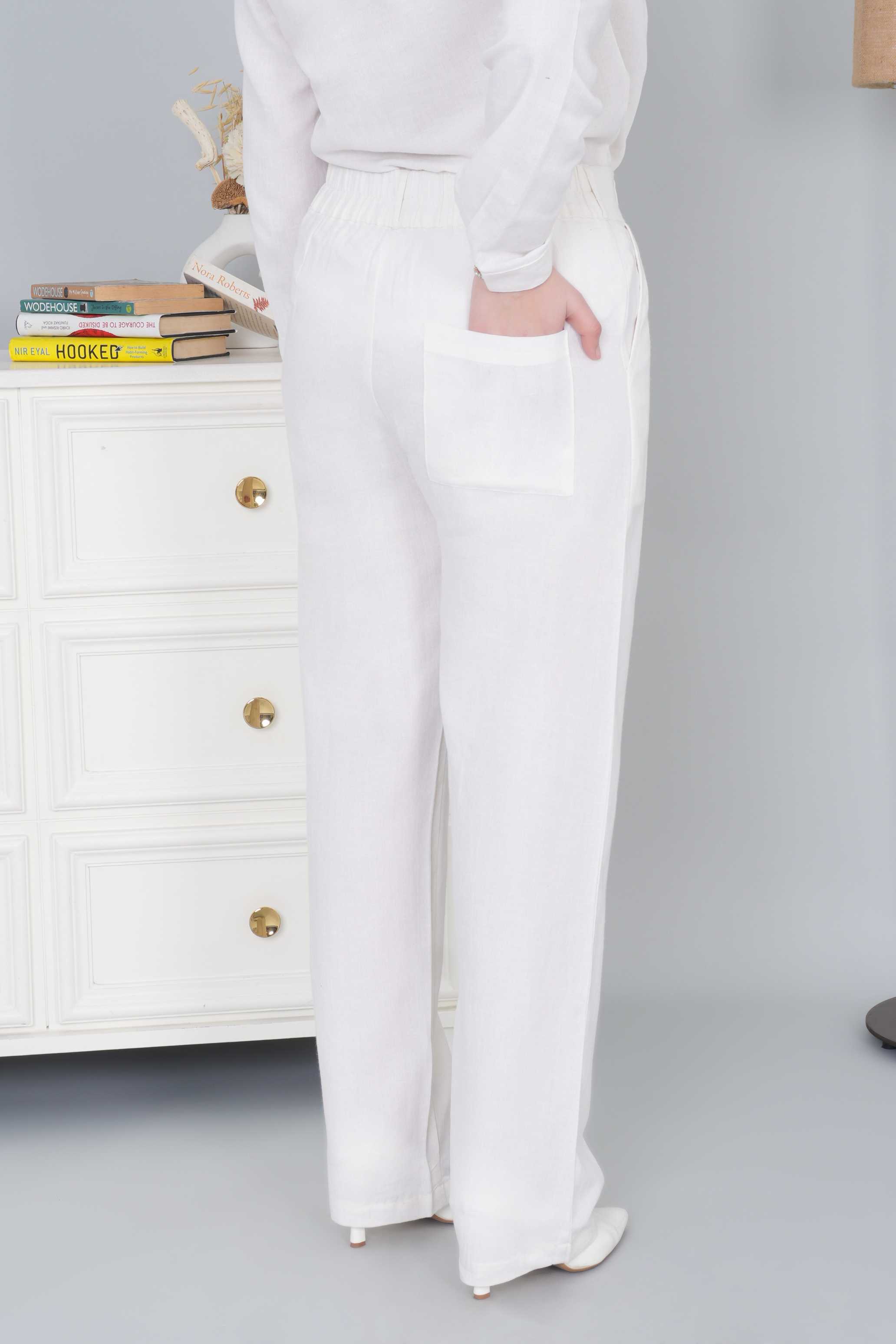 Off white cotton linen flare pants