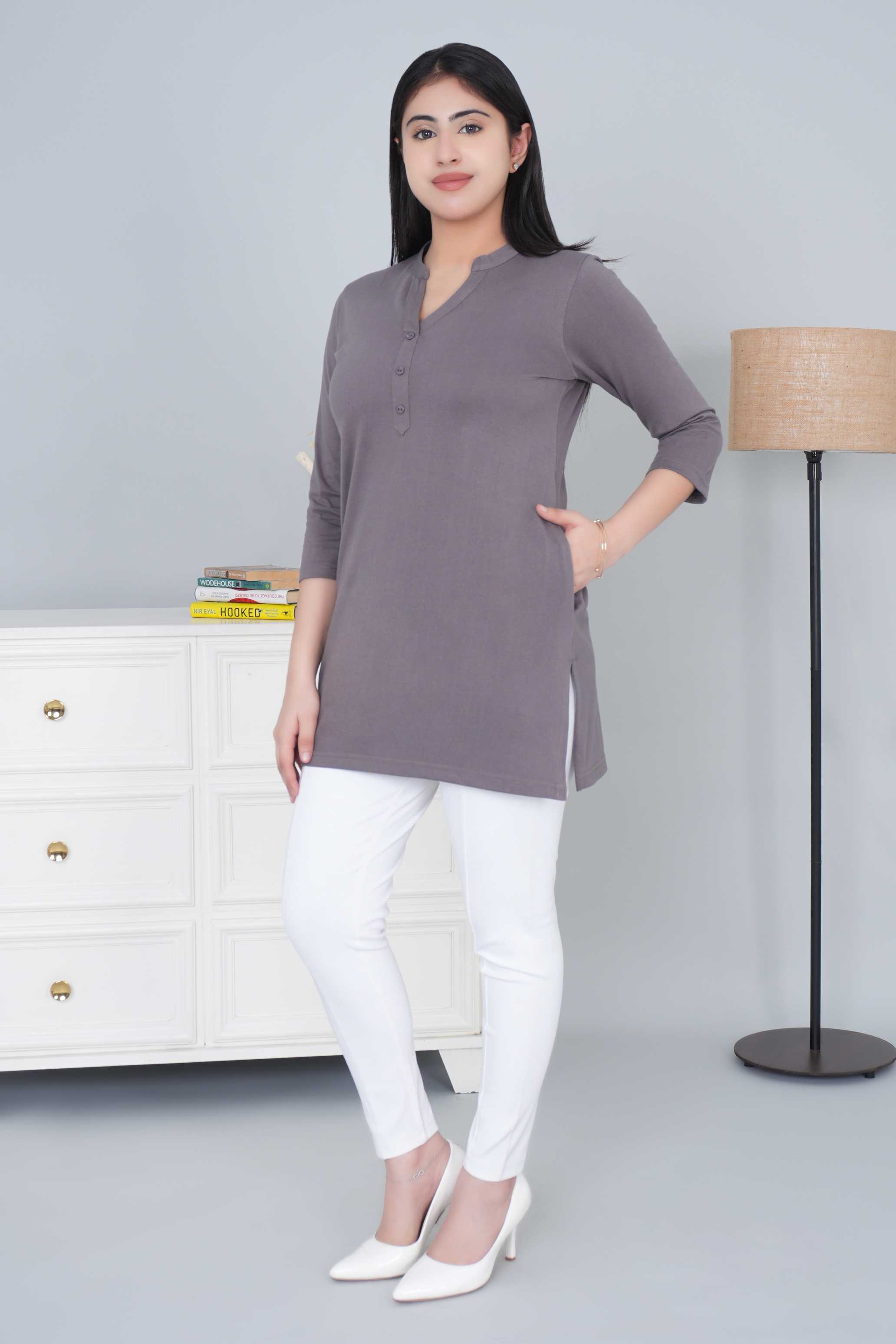 Grey cotton kurti tshirt with pockets