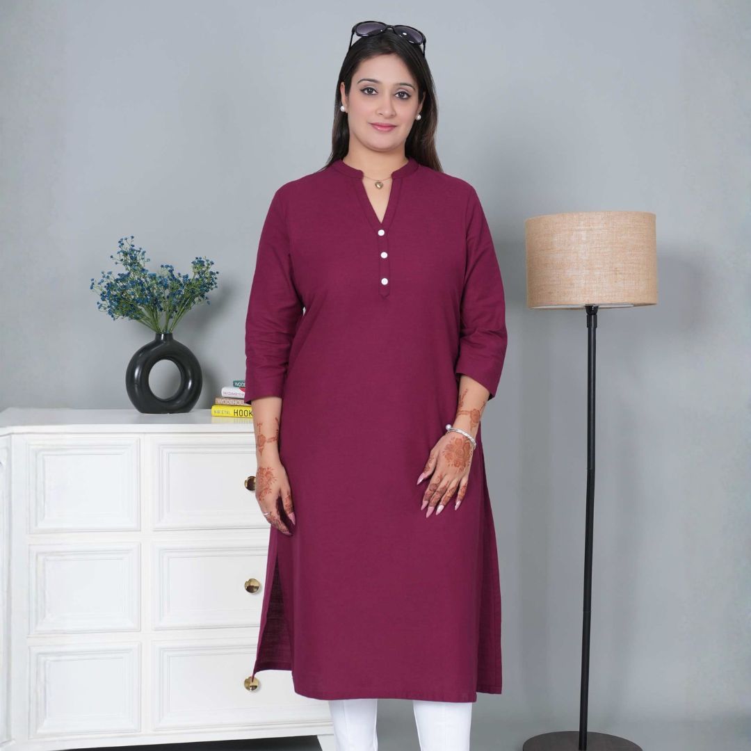Wine 100% Premium Cotton Long Kurta
