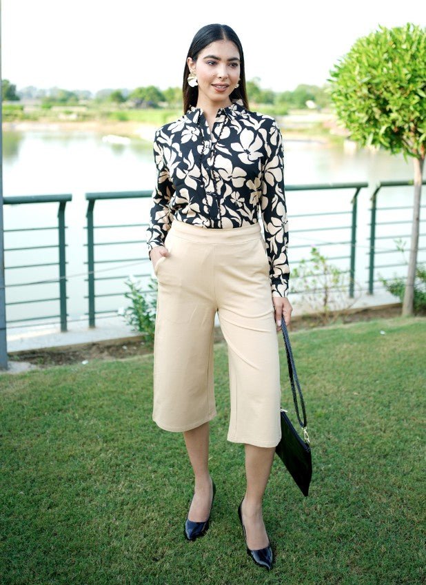 All day Beige formal capris | 100% US cotton Lycra -