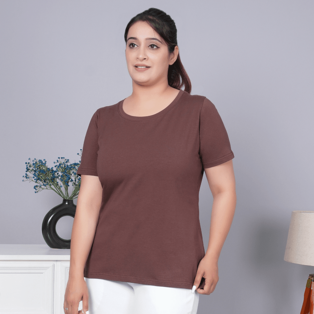 Aria Round Neck Half Sleeve Cotton Lycra T-Shirt -Medium