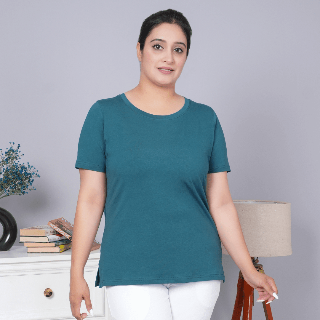 Aria Round Neck Half Sleeve Cotton Lycra T-Shirt -Medium