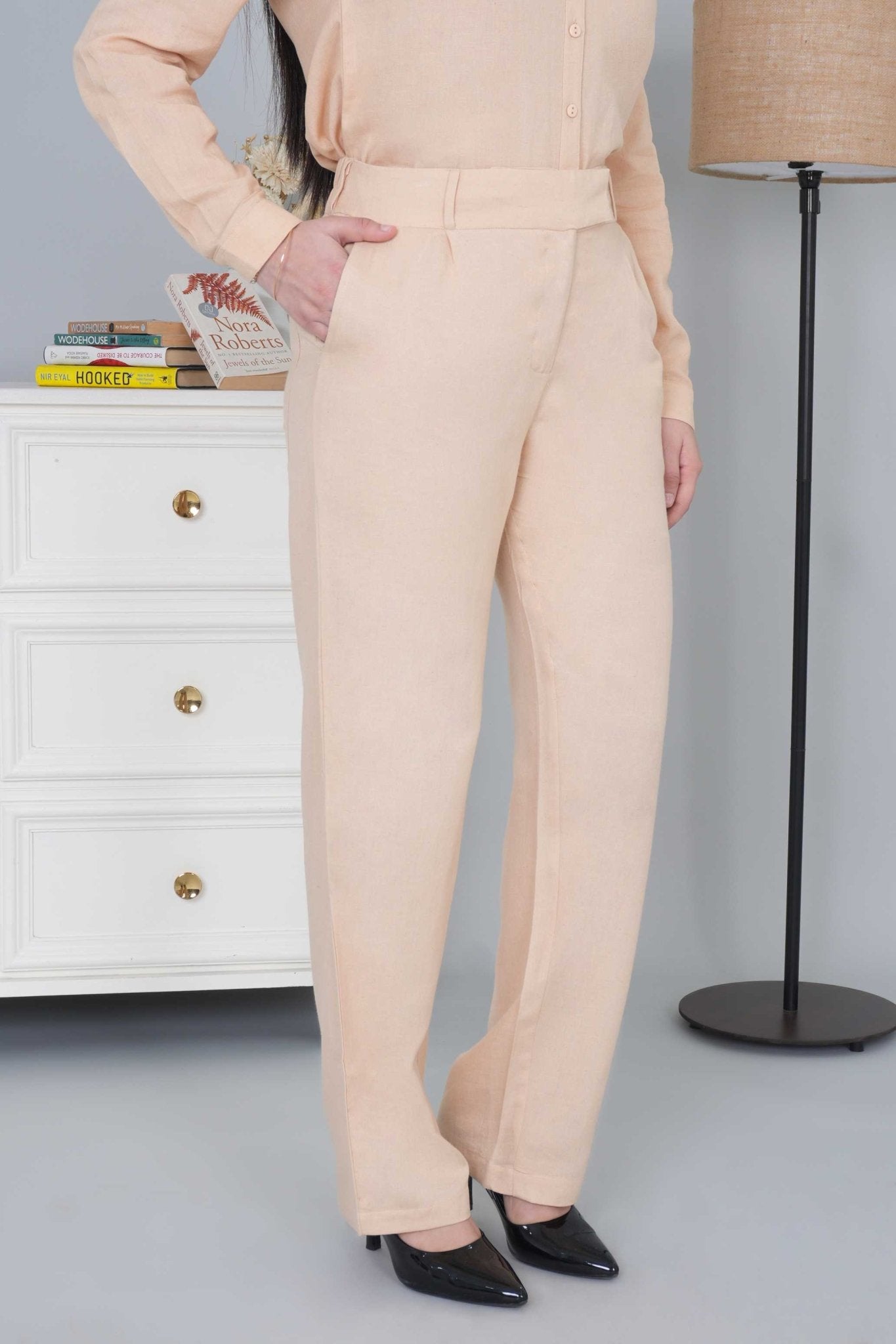 Beige cotton linen flare - Linen flare pants