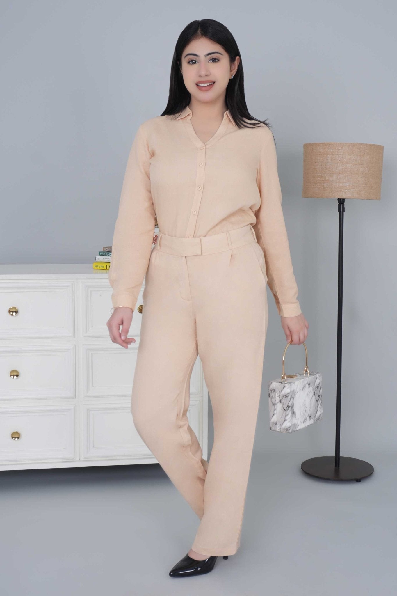 Beige cotton linen flare - Linen flare pants