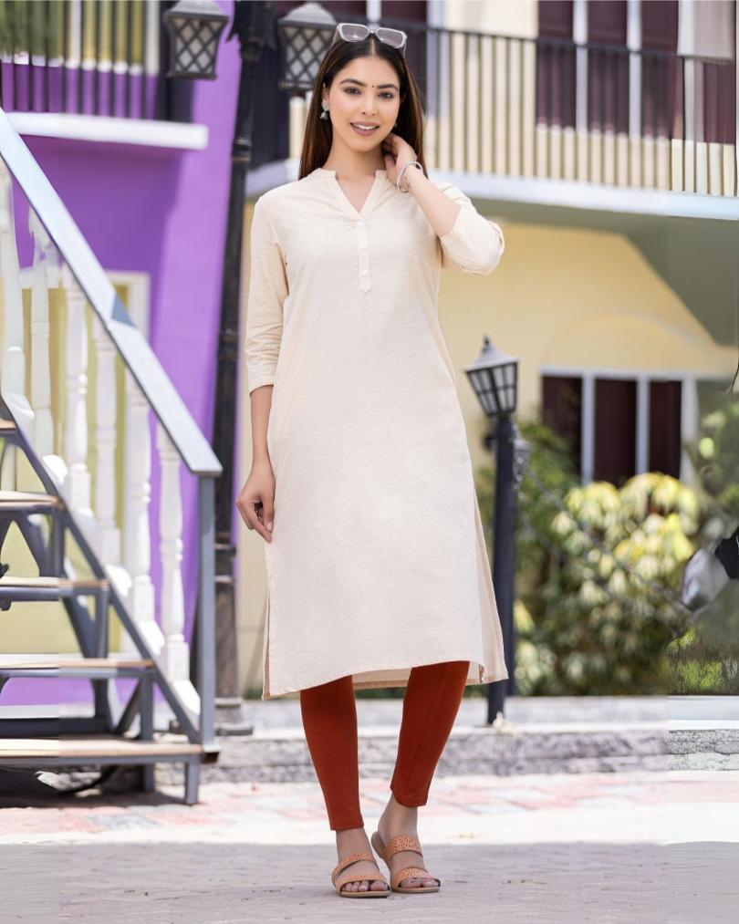Beige Cotton Linen Long Kurti for officewear - Long kurti
