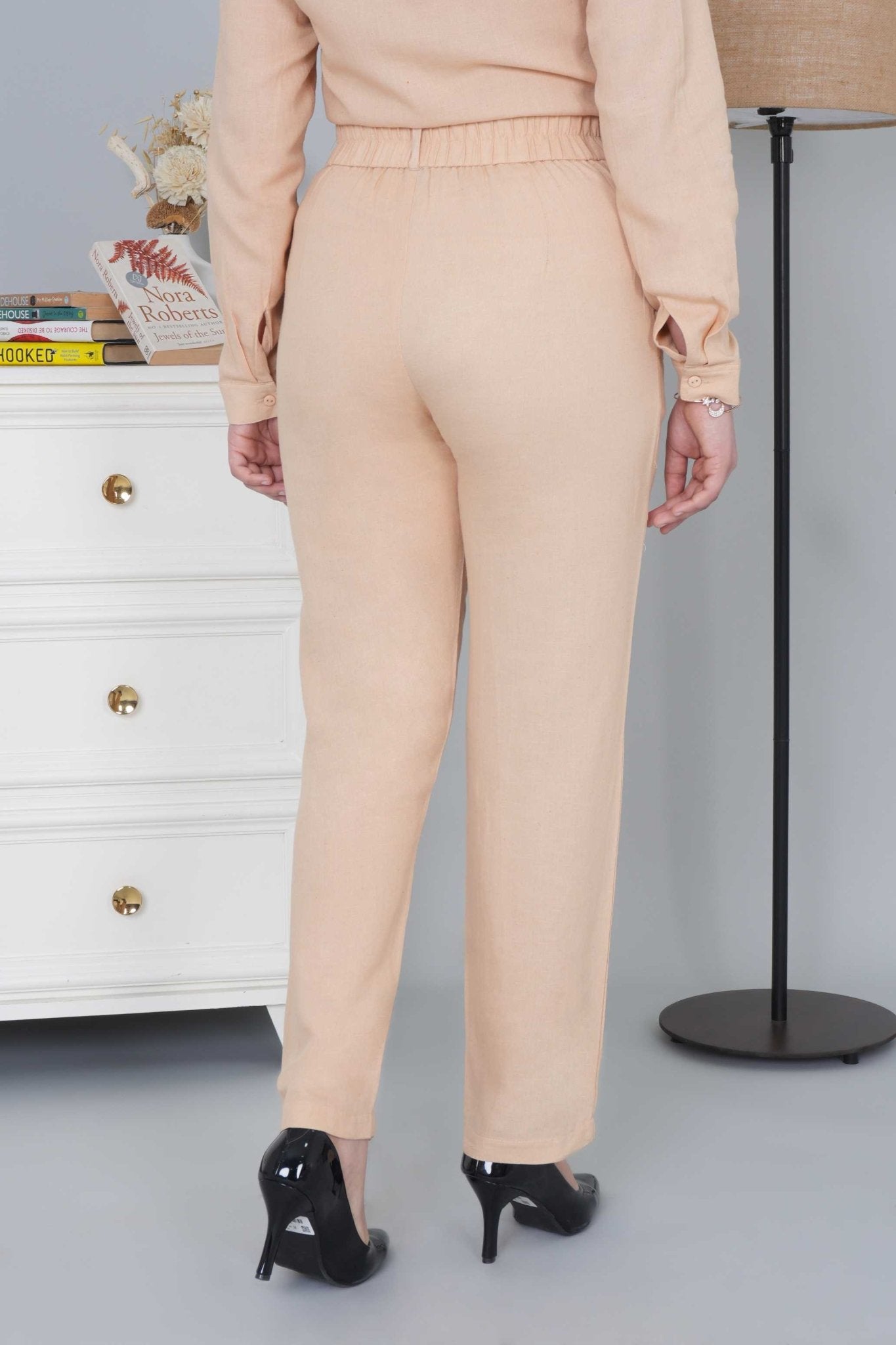 Beige cotton linen straight fit pant - Linen straight pants