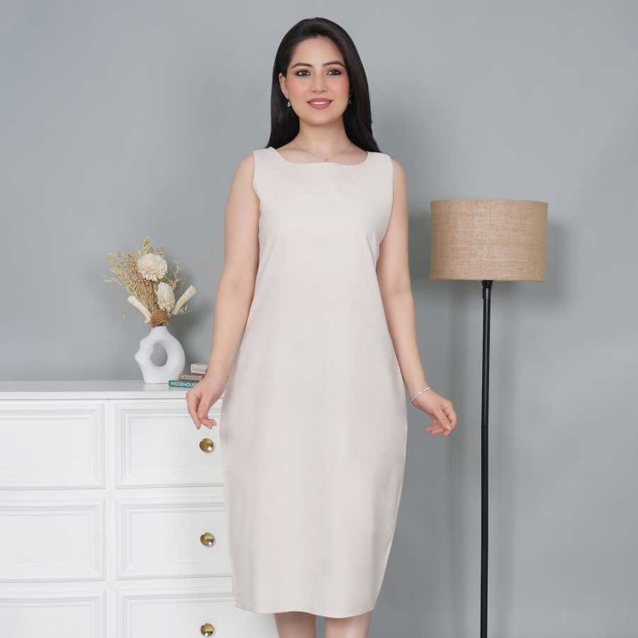 white christmas dresses Buy Women's 100% Linen Semi-Formal Wear Regular Fit Dress|Cottonworld main image 1