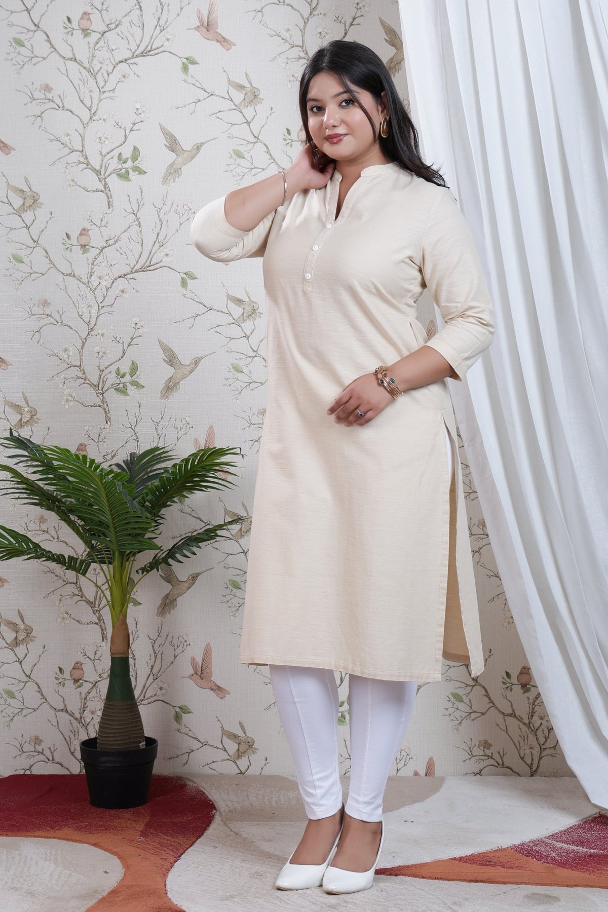 Beige Linen Long kurta -Long kurta