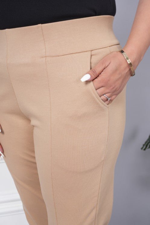 Beige stretchable biowash USA HQ cotton premium jegging pant with pockets & superior elastic belt. - Milano jegging pants with pcoket