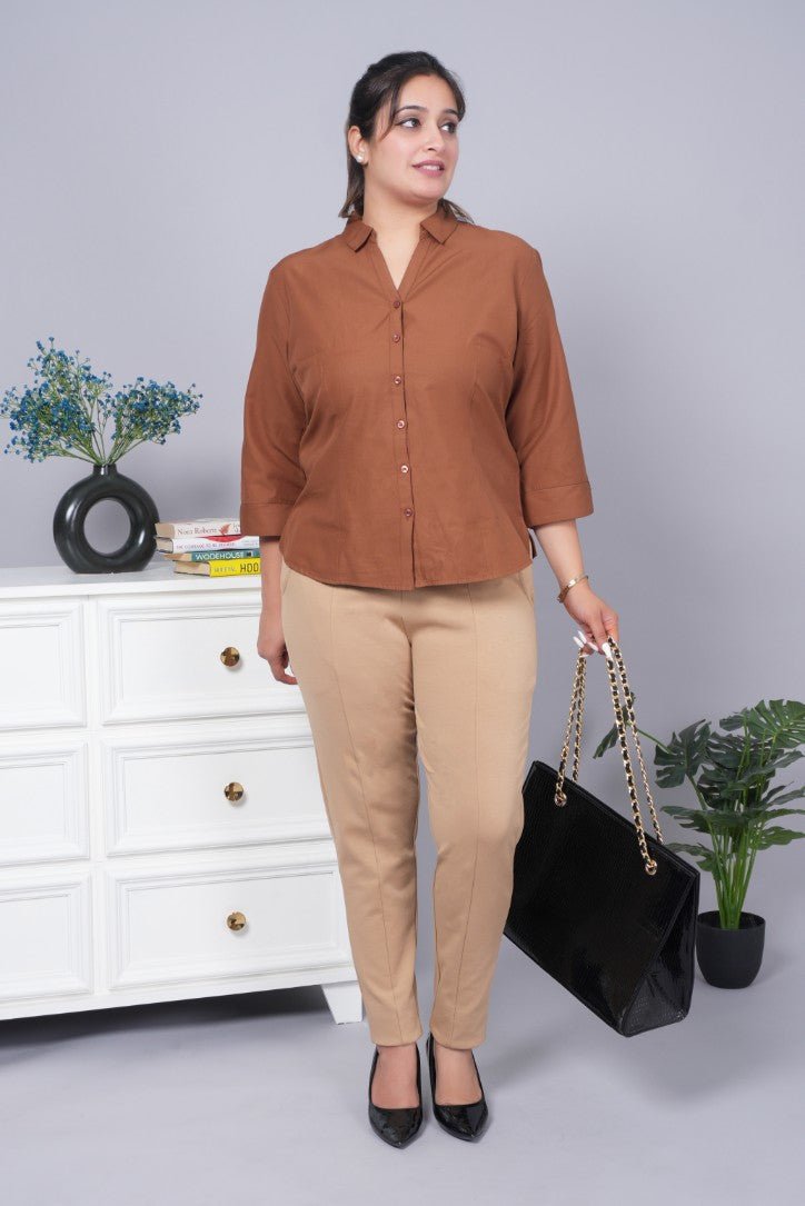 Beige stretchable biowash USA HQ cotton premium jegging pant with pockets & superior elastic belt. - Milano jegging pants with pcoket
