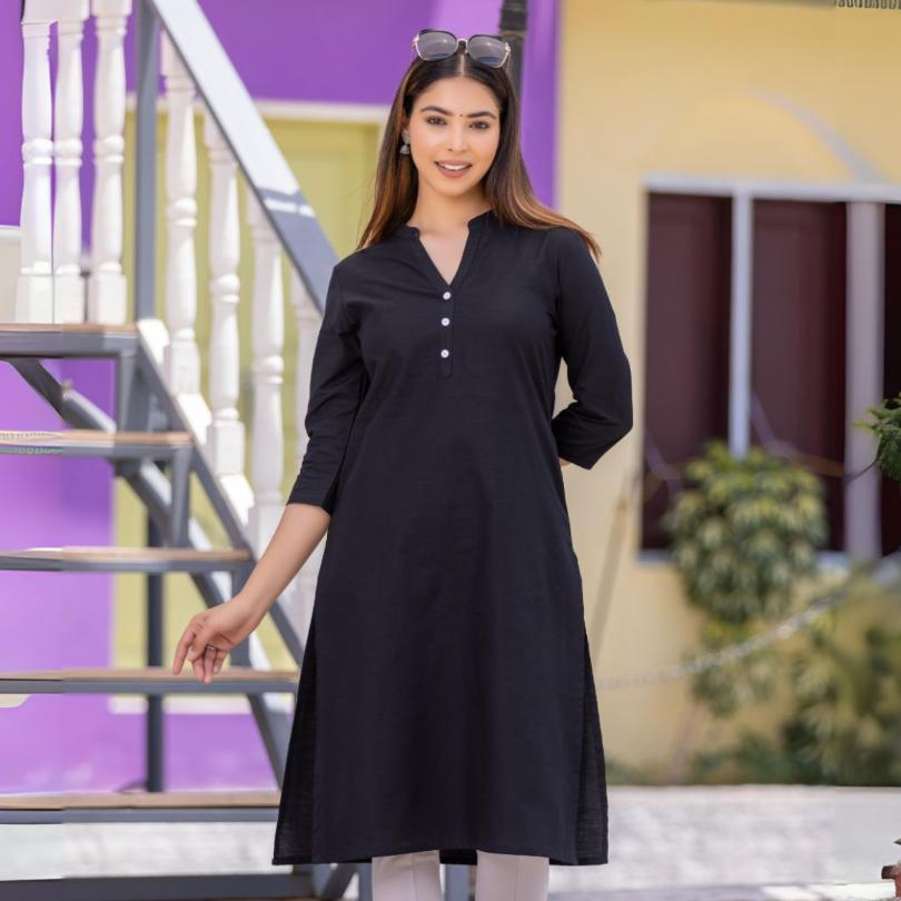Black 100% Premium Long Kurta - Long kurta