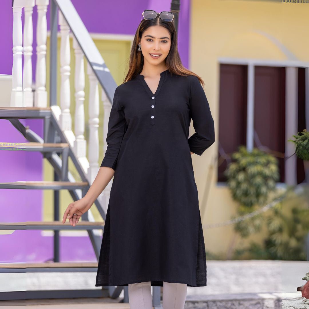 Black 100% Premium Long Kurta - Long kurta